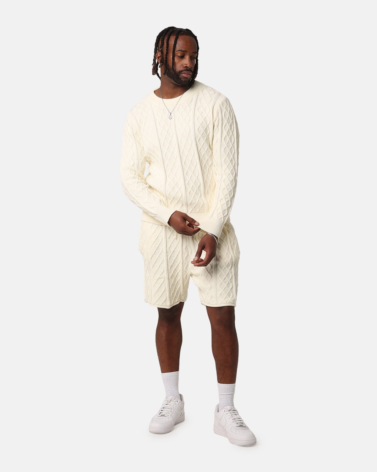 anti slip grip Eco Friendly Coating XXIII Lucas Cable Knit Sweater Cream
