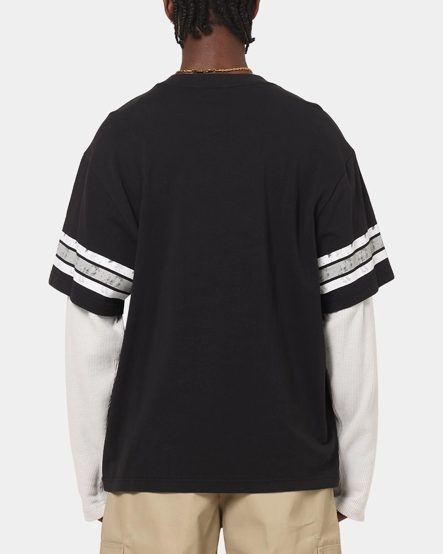 Comfort Wearable Casual and Soft Mitchell & Ness Oakland Raiders Waffle Mock Layer Long Sleeve T-Shirt Black