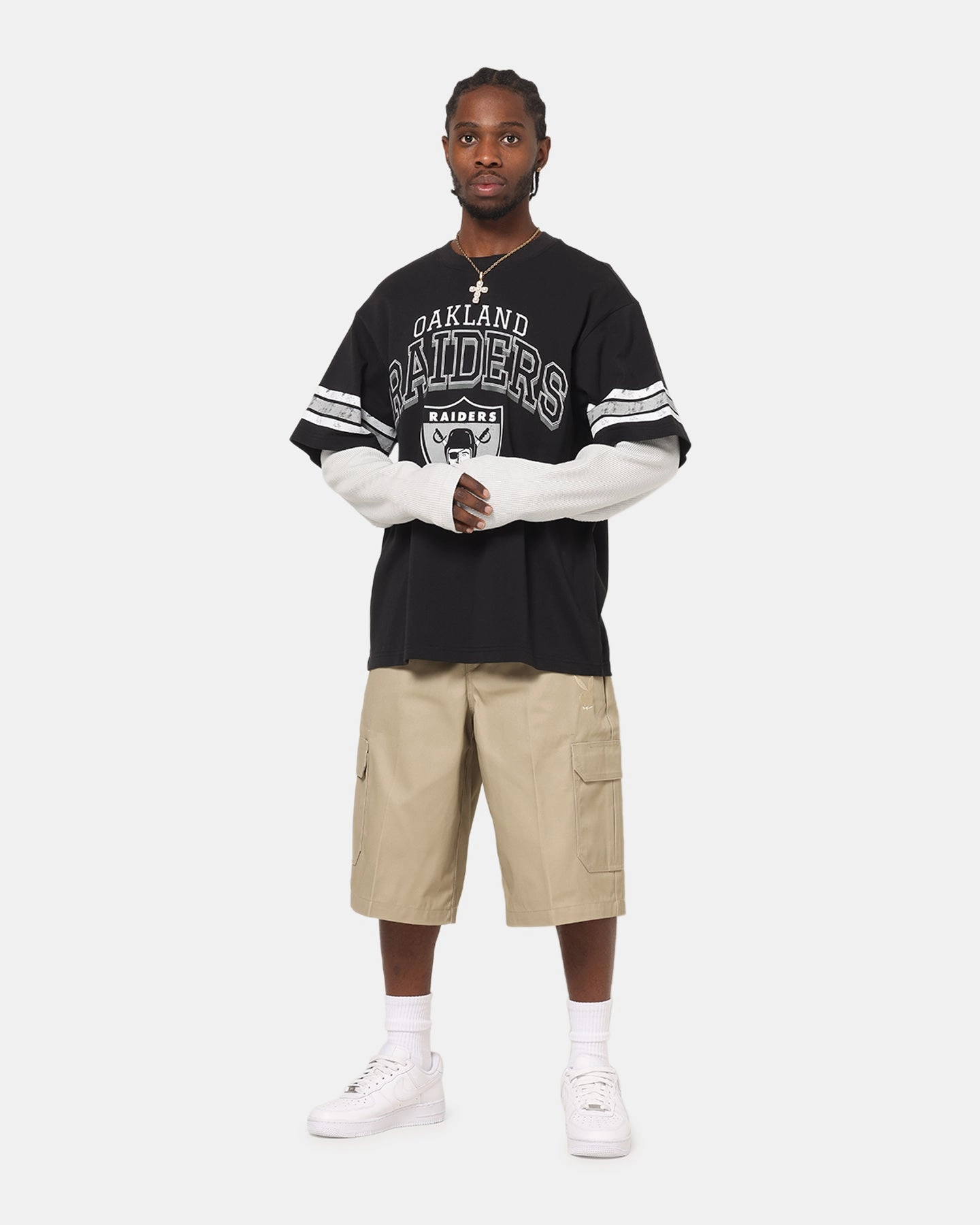 Luxury exclusivity Festival wear Mitchell & Ness Oakland Raiders Waffle Mock Layer Long Sleeve T-Shirt Black