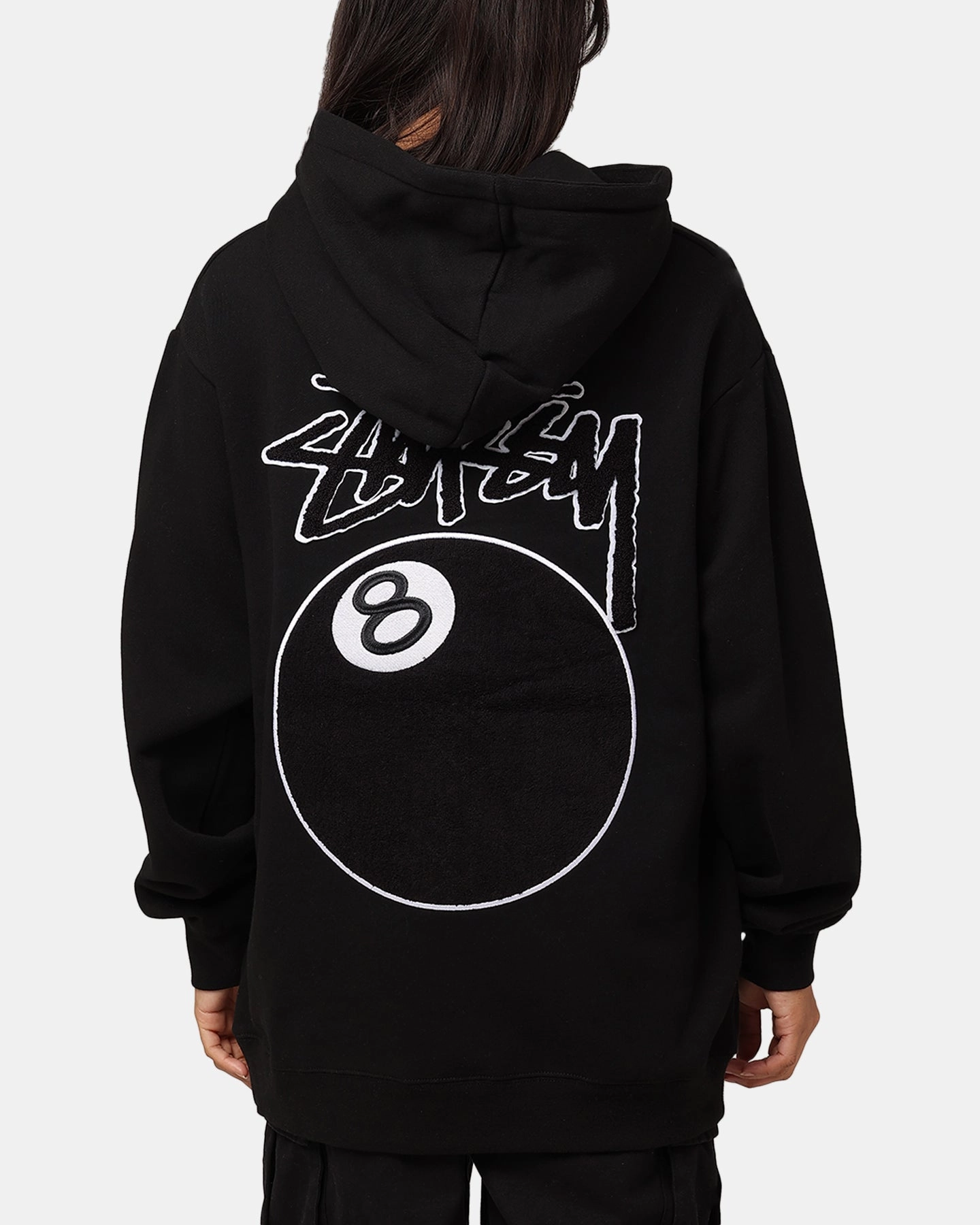 slim popular in Africa St??ssy 8 Ball Chenille Hoodie Black