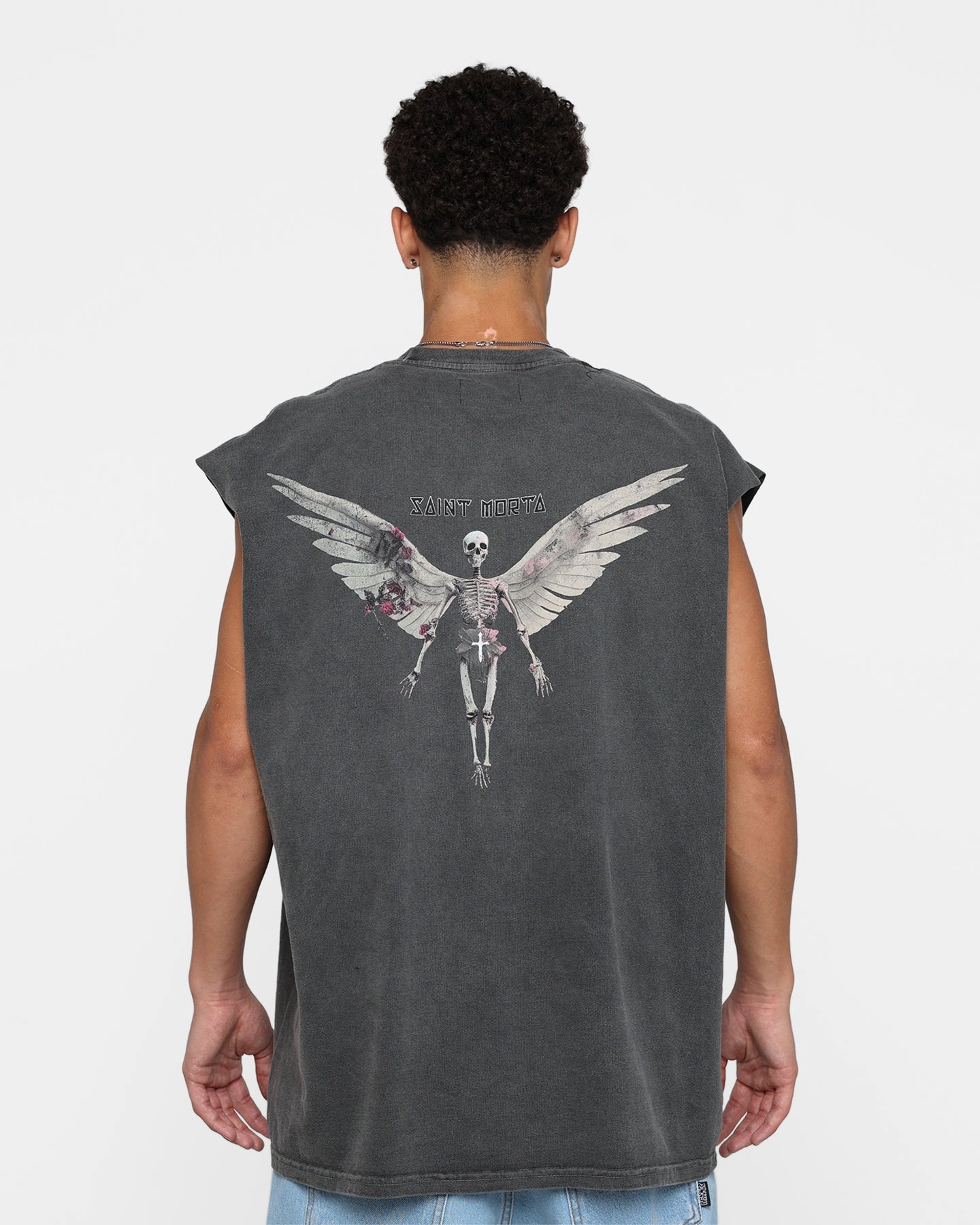 Saint Morta Momento Mori Muscle T-Shirt Black Wash Fun and Comfortable