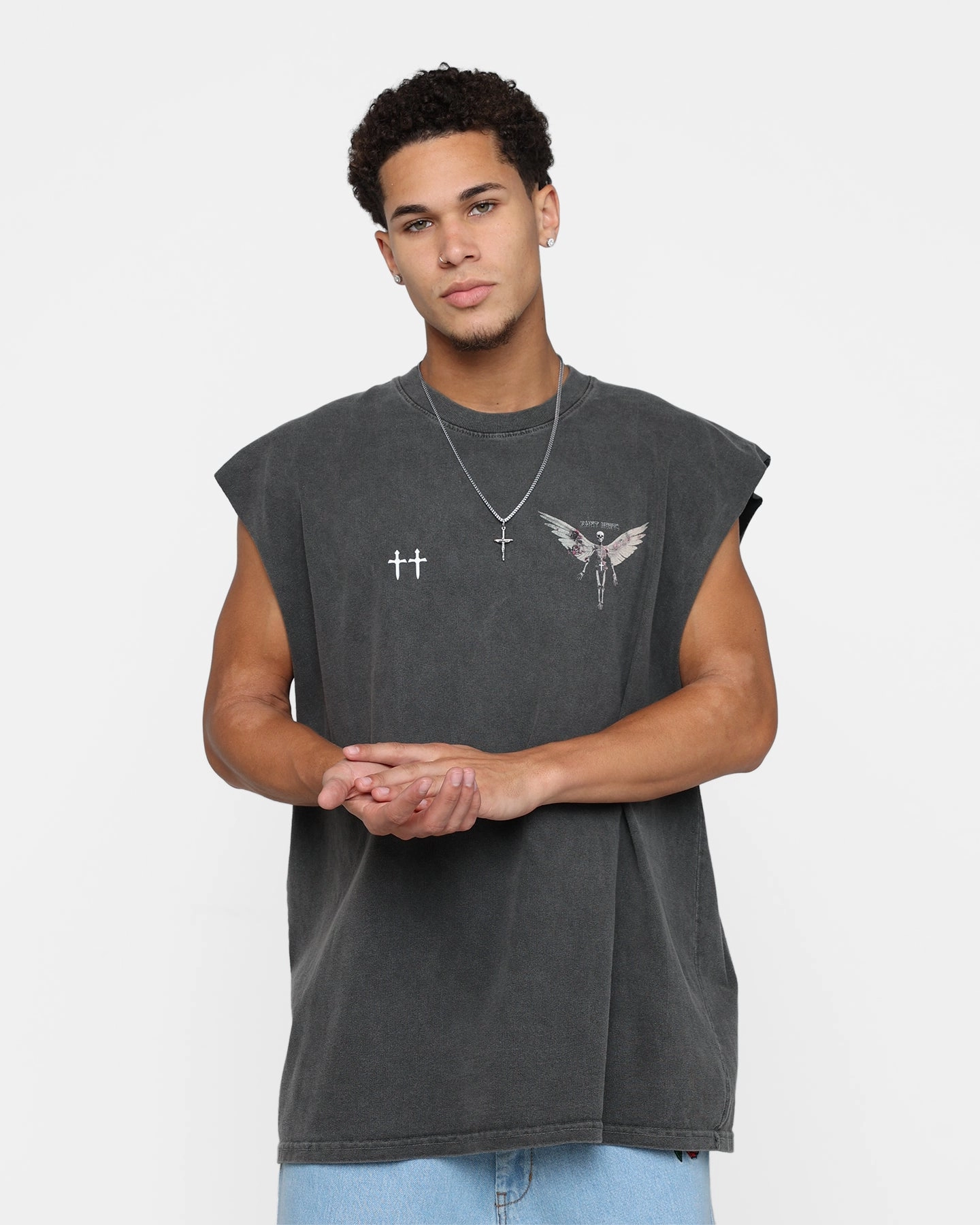 Quick-Dry Fabric Saint Morta Momento Mori Muscle T-Shirt Black Wash