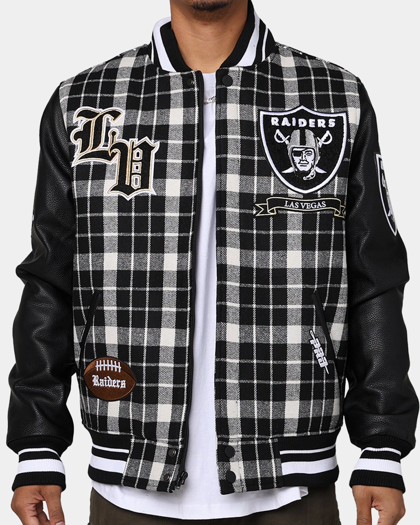 Pro Standard Las Vegas Raiders Pro Prep Plaid Jacket White/Black Contacts YKK Zipper Quality