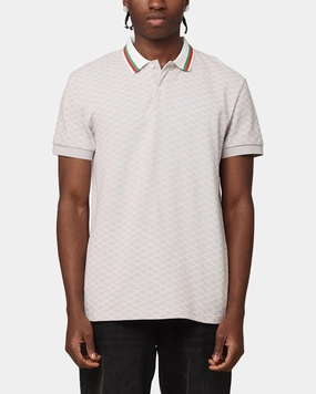 Unstructured Hem Logo Detail XXIII Printed Polo Shirt Light Grey
