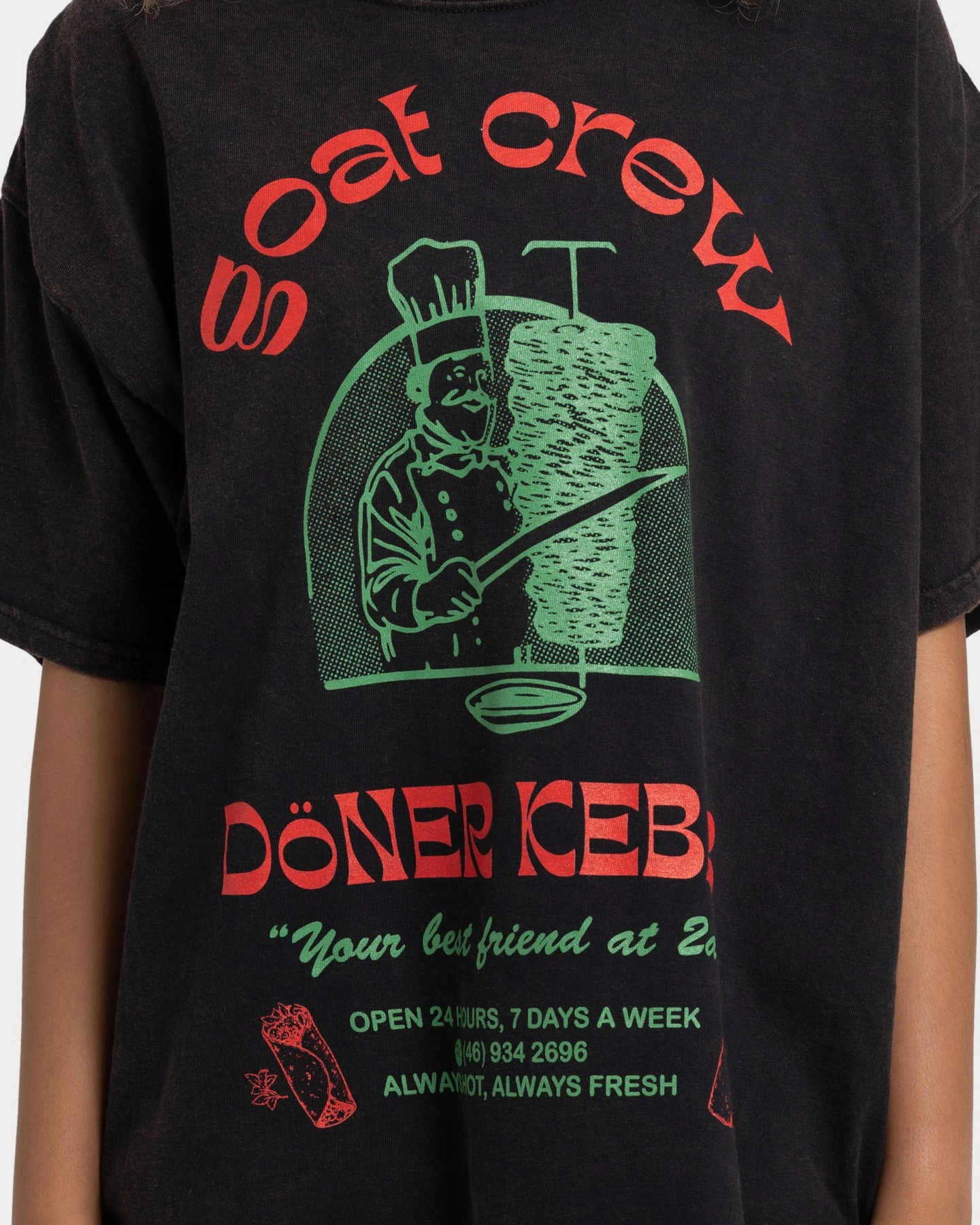 Sustainable Fibers Oversized Cut Goat Crew Kebab Shop Vintage T-Shirt Black Wash
