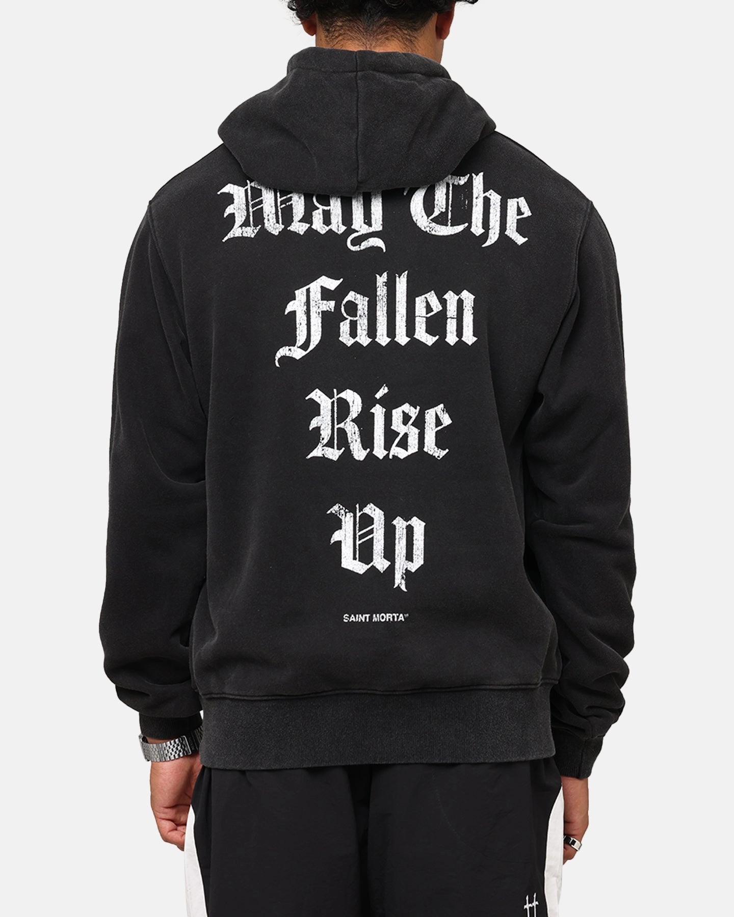 Saint Morta Fallen Rising Boxy Hoodie Vintage Black Eliminate