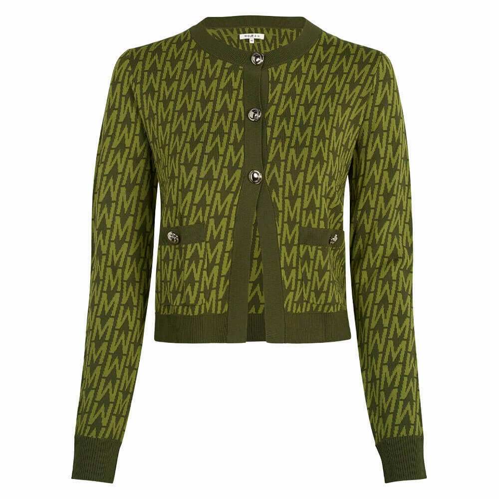 Breathable Layer Bonded Zippers Malbon Charlotte Cardigan Golf Sweater Olive Multi - FW24 Women