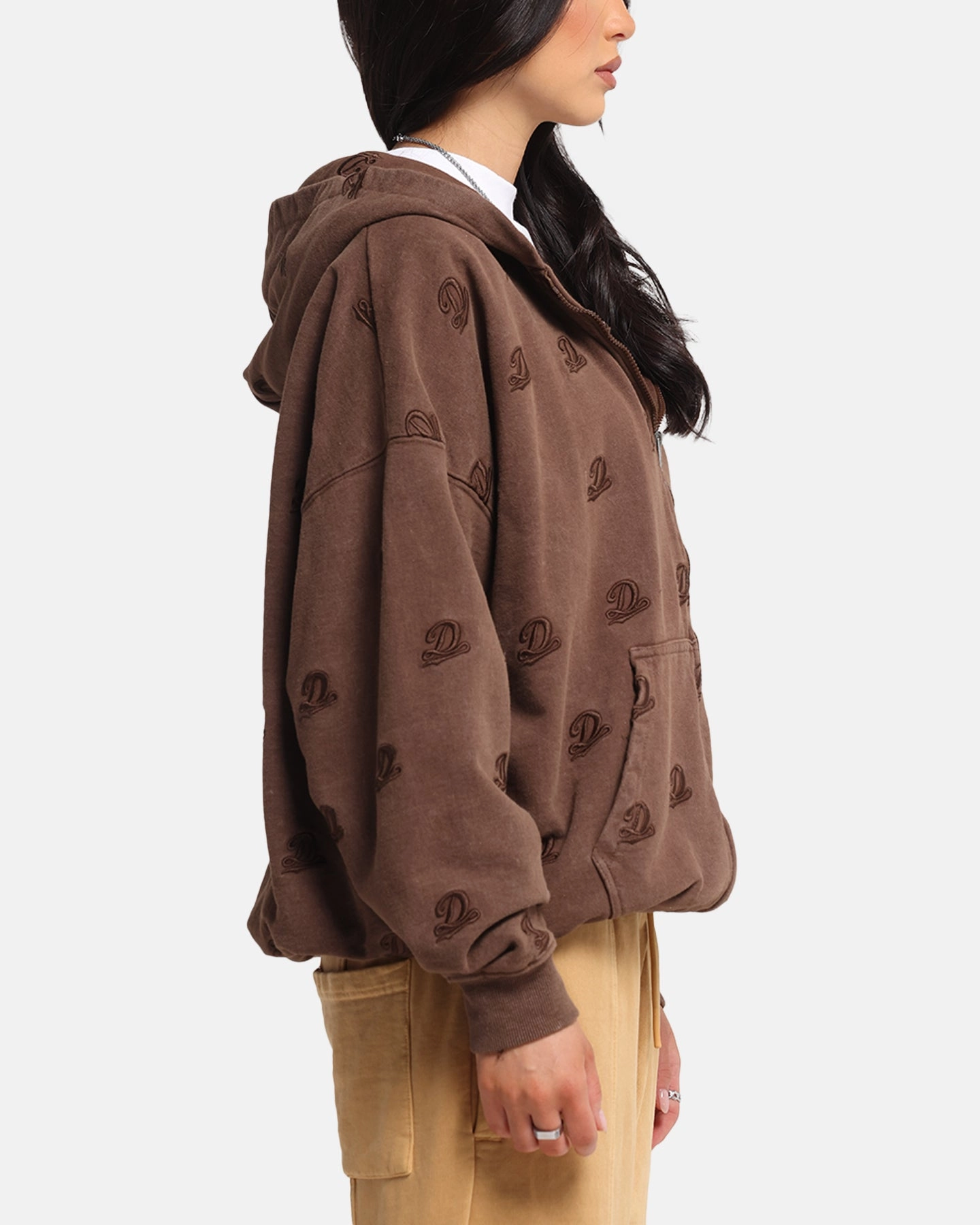 Dreamville Logo All Over Zip Hoodie Brown mass production