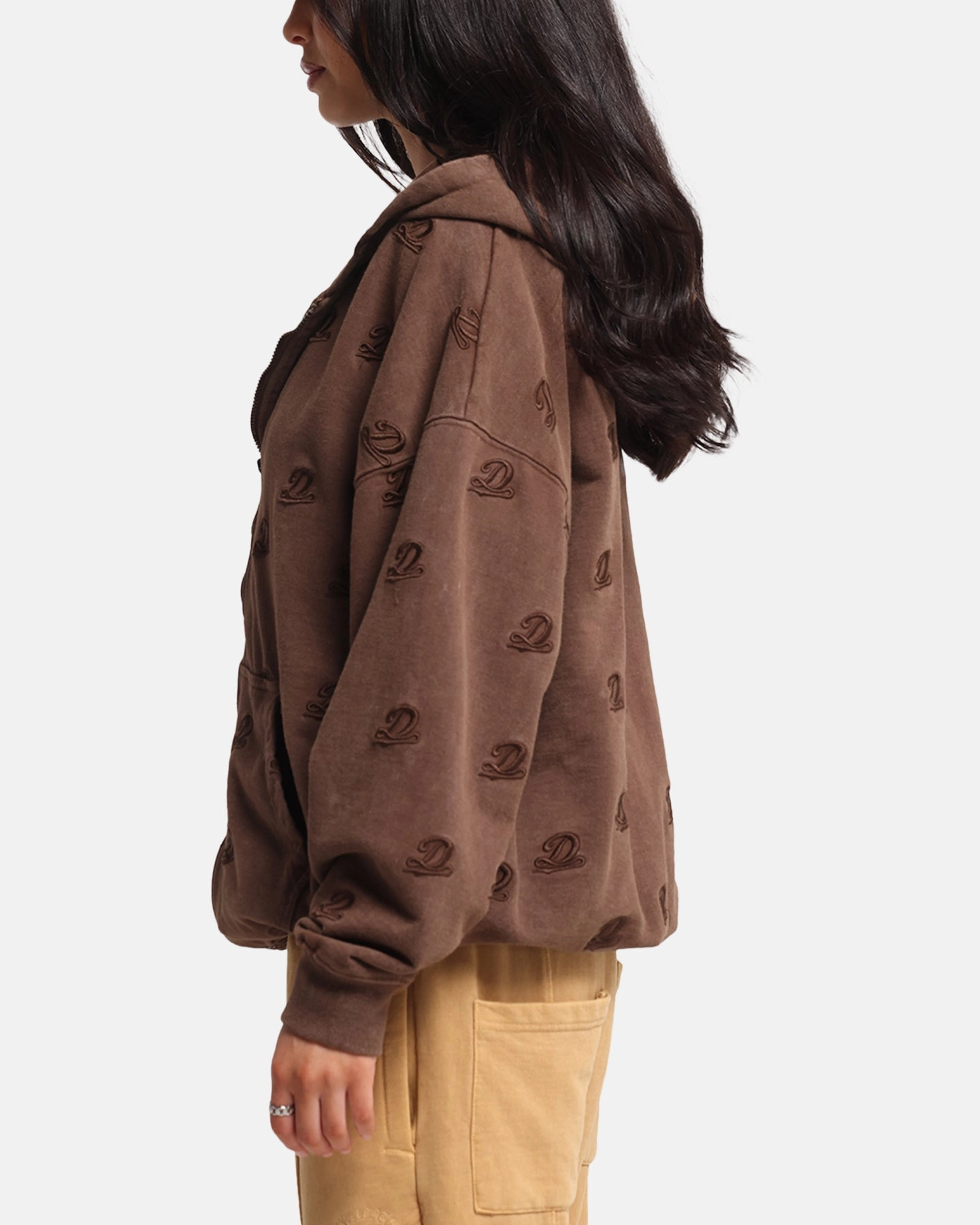 Fashion - forward Dreamville Logo All Over Zip Hoodie Brown