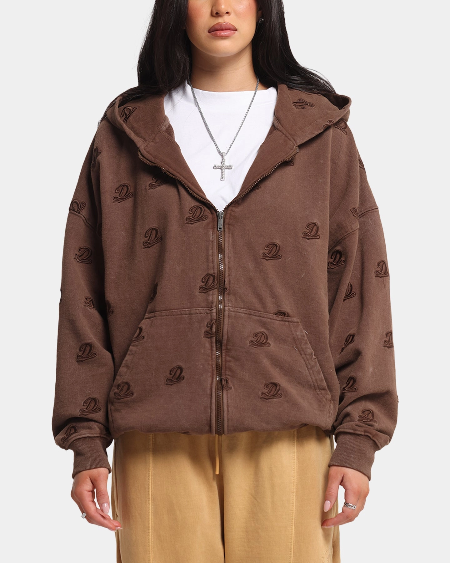 AntiStatic Treatment State - of - the - art Dreamville Logo All Over Zip Hoodie Brown