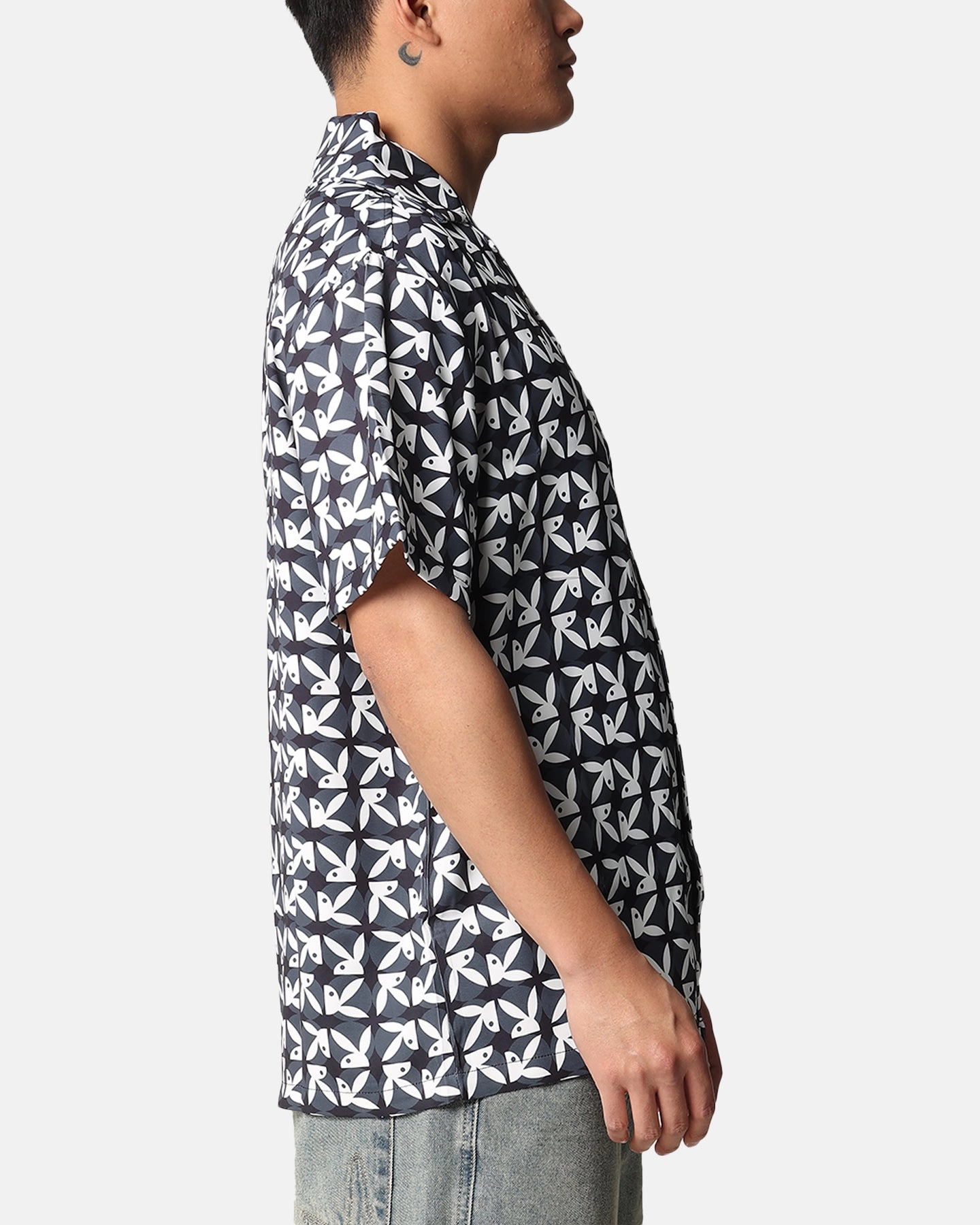 adult clothing Checkered Print Playboy Half RHD Repeat Shirt Black