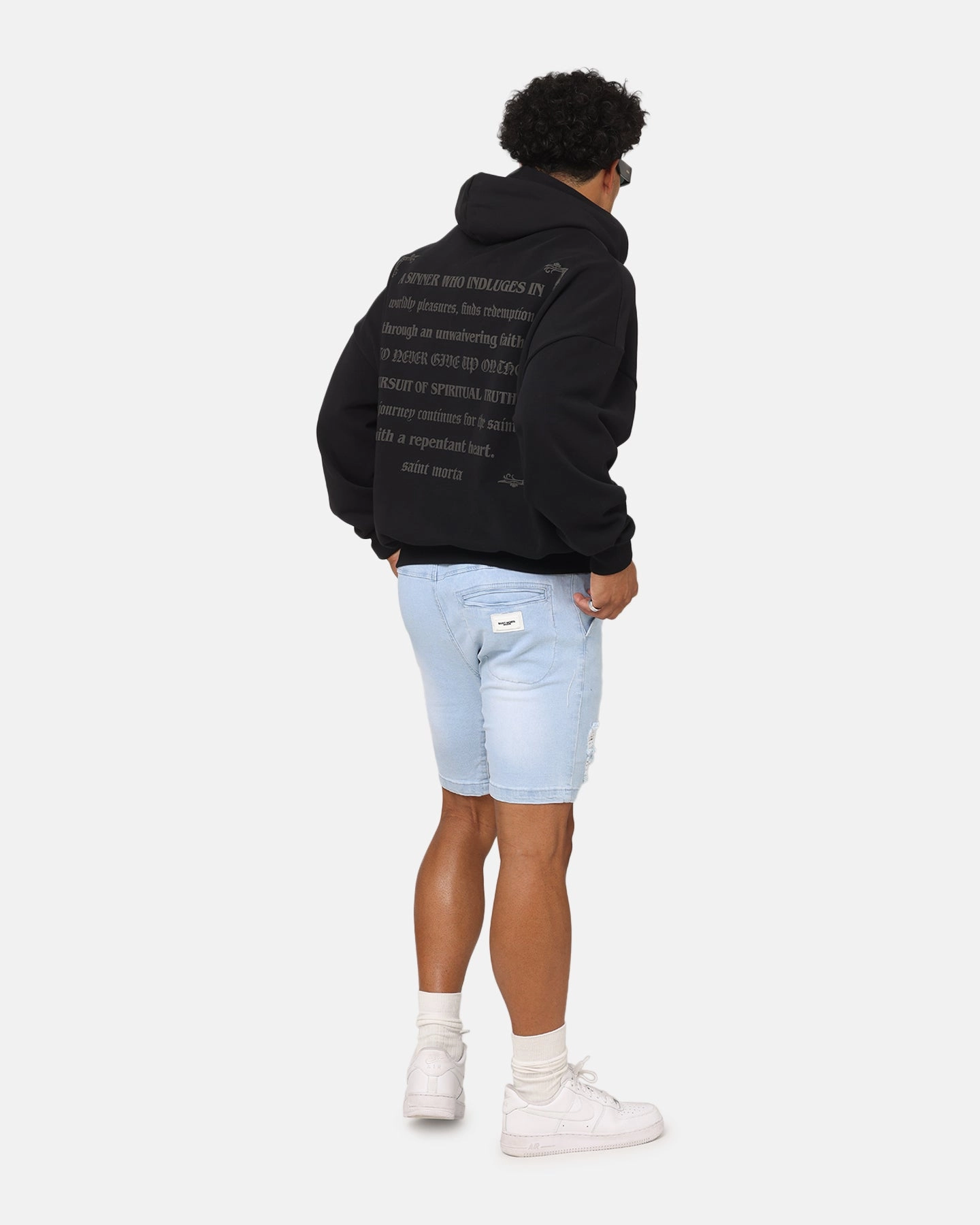 Personalized Saint Morta Repentant Heart Boxy Hoodie Black/Black