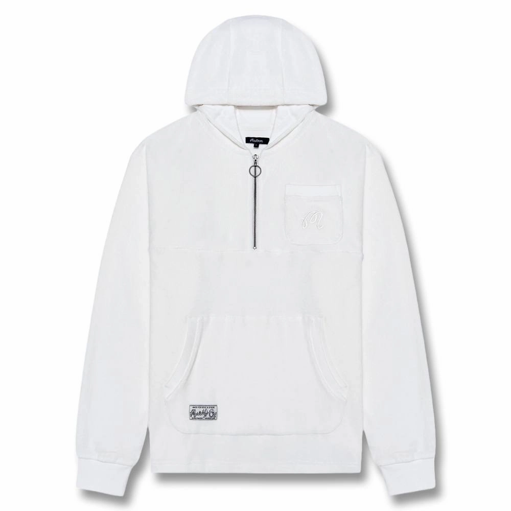 Quick Release Fasteners Light Protection Malbon Castello French Terry Quarter Zip Hoodie Golf Jacket White - SS25 Men