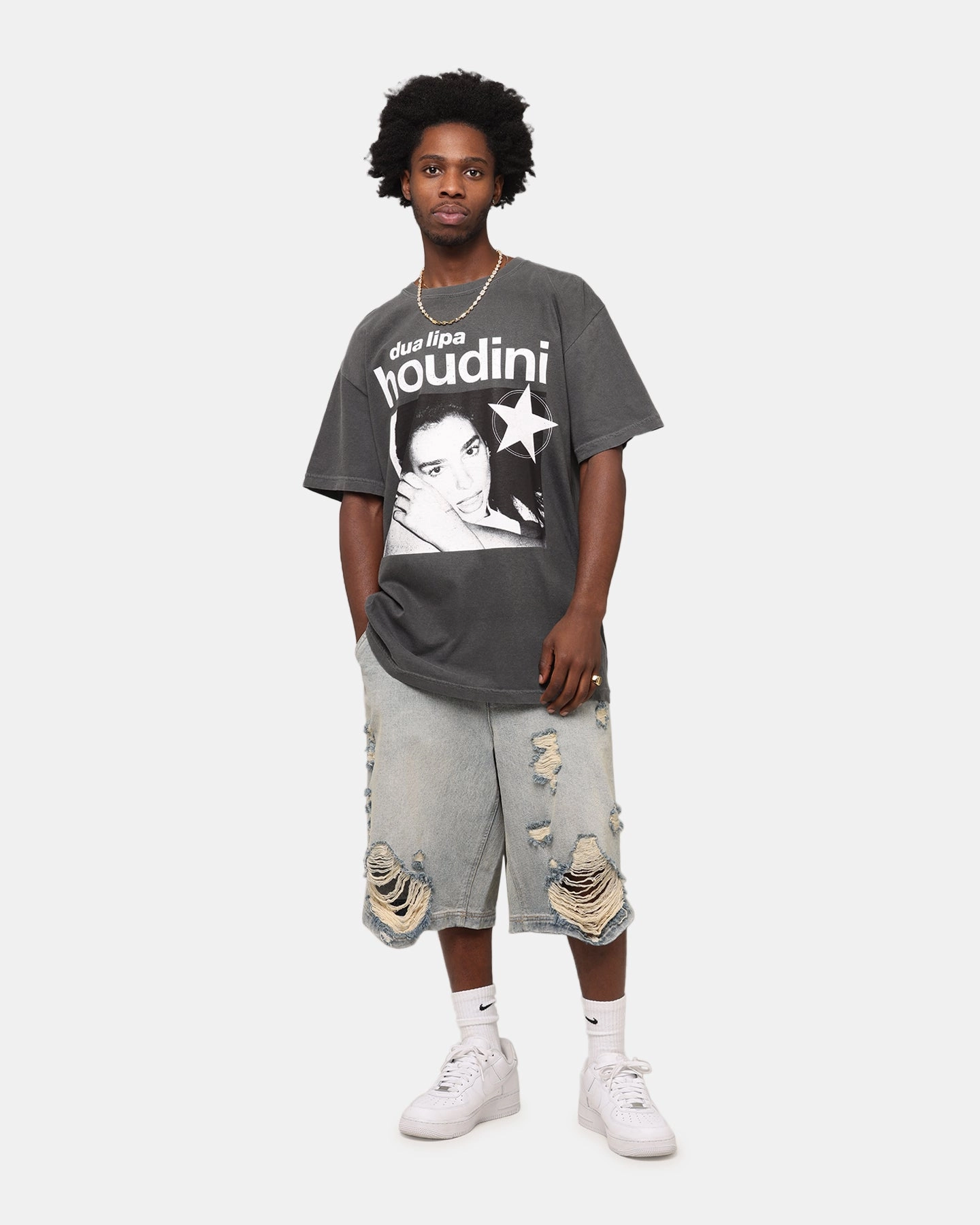 Soft Design LayeredHemDetails Dua Lipa Houdini T-Shirt Faded Black