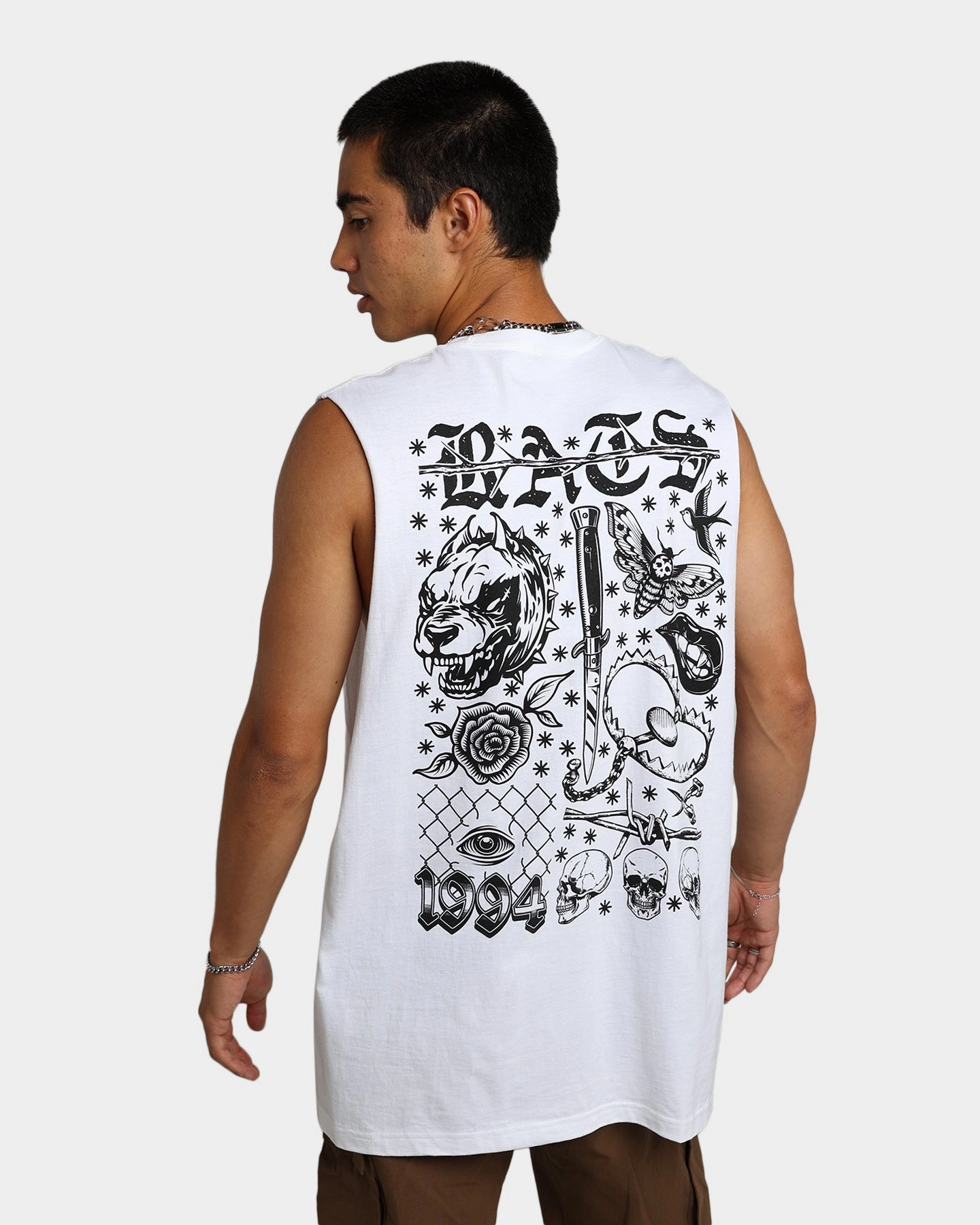 Rats Get Fat Flash Muscle T-Shirt White Zero Waste Production V neck