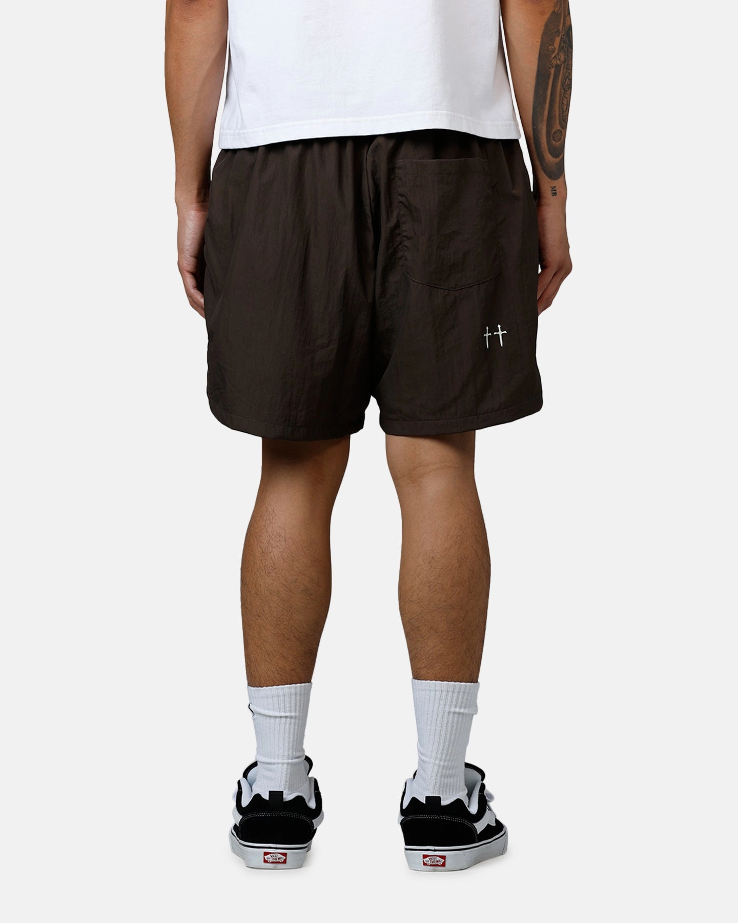 Saint Morta Hardcore Nylon Shorts Dark Brown Flexible Stretch Waist Flexible Gusset