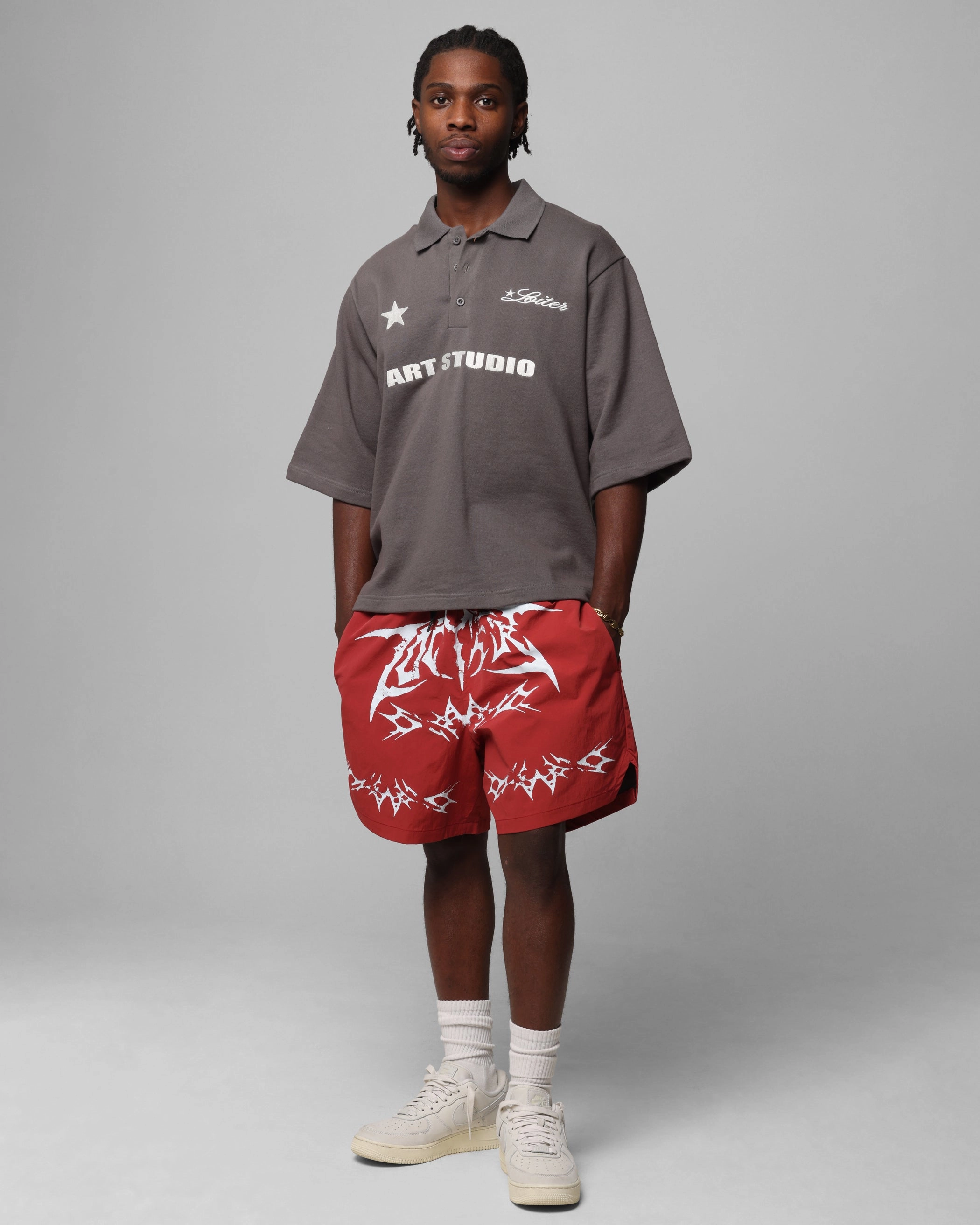 Loiter Stacked Metal Walk Shorts Burgandy Balanced Fit