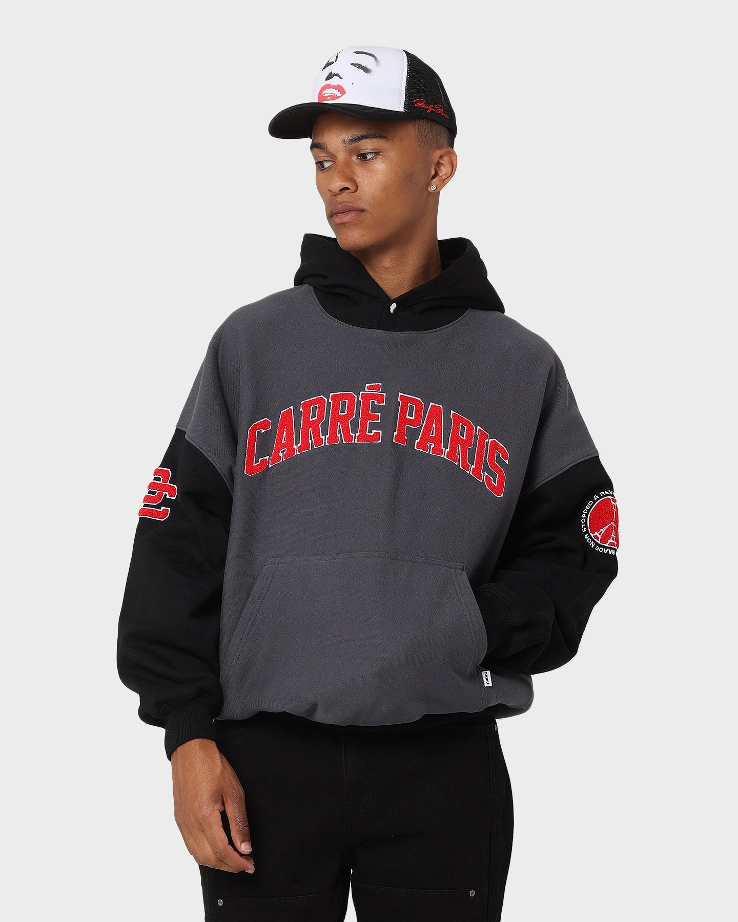 Magnetic Closure Details fitted fit Carre Team Two Tone Oversized Hoodie Black