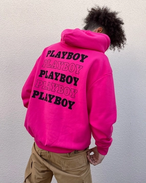 Playboy Stacked Hoodie Hot Pink Compact Storage Design Comfortable-fit
