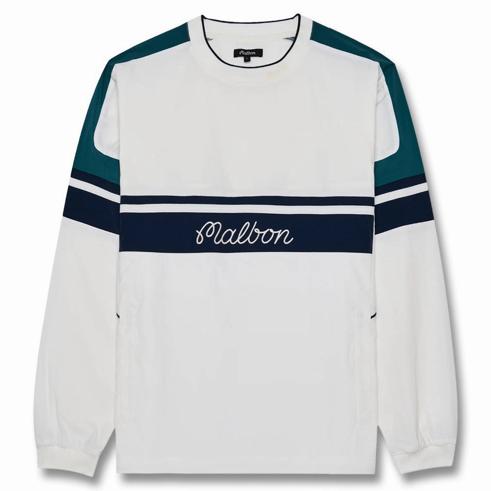 No Roll Collar Technology Wind Stop Malbon Sportiva Nylon Popover Golf Jacket White - SS25 Men