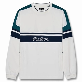 No Roll Collar Technology Wind Stop Malbon Sportiva Nylon Popover Golf Jacket White - SS25 Men