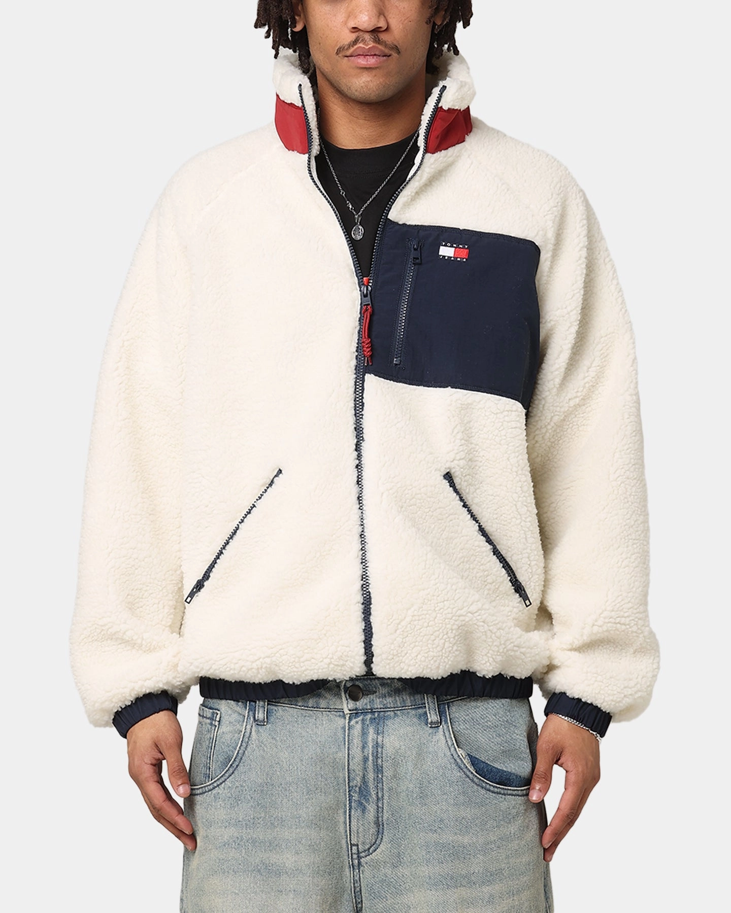 Tommy Jeans TJM Outdoor Teddy Jacket Ancient White/Multi Rugged Outer Shell