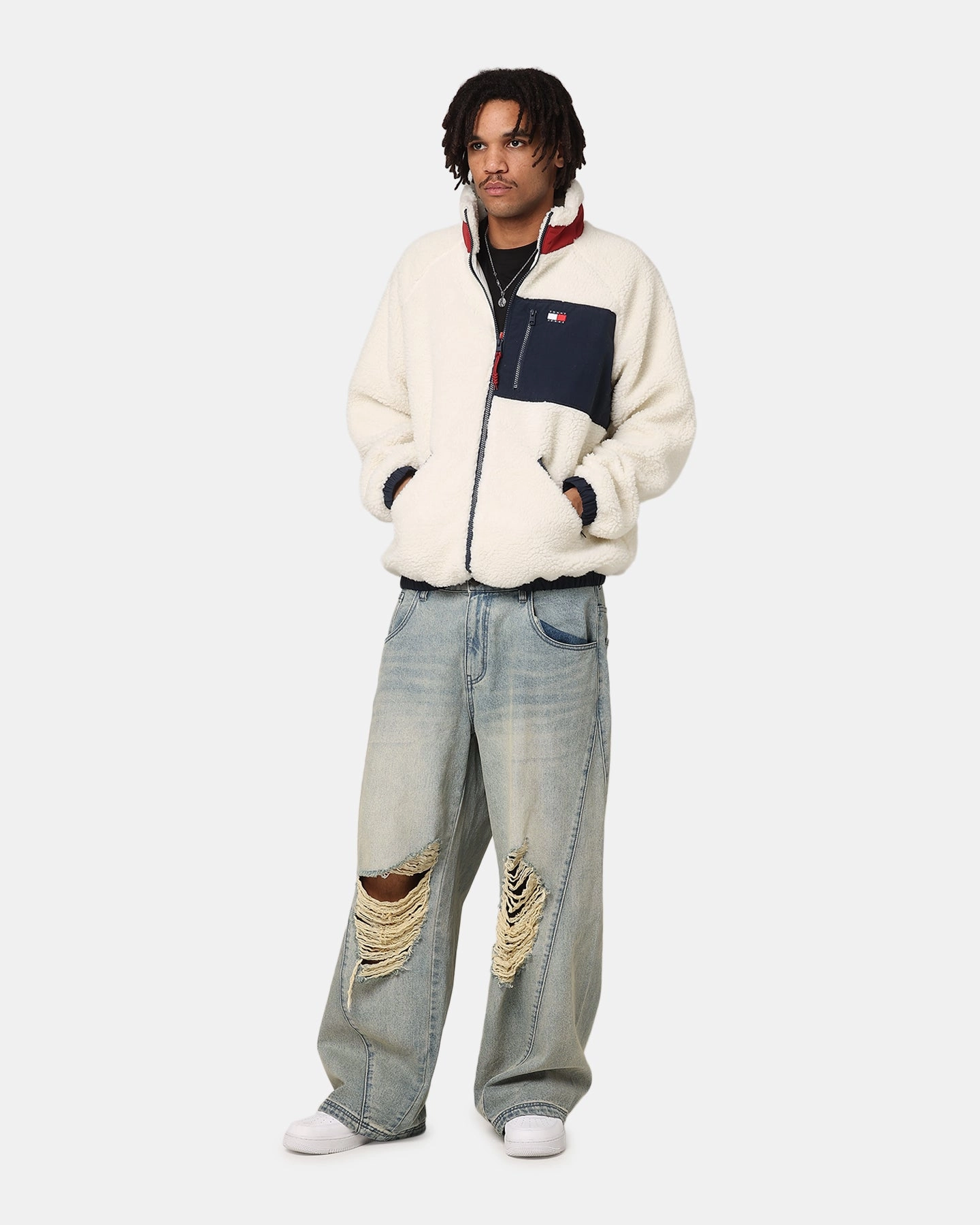 full-zip vacation Tommy Jeans TJM Outdoor Teddy Jacket Ancient White/Multi