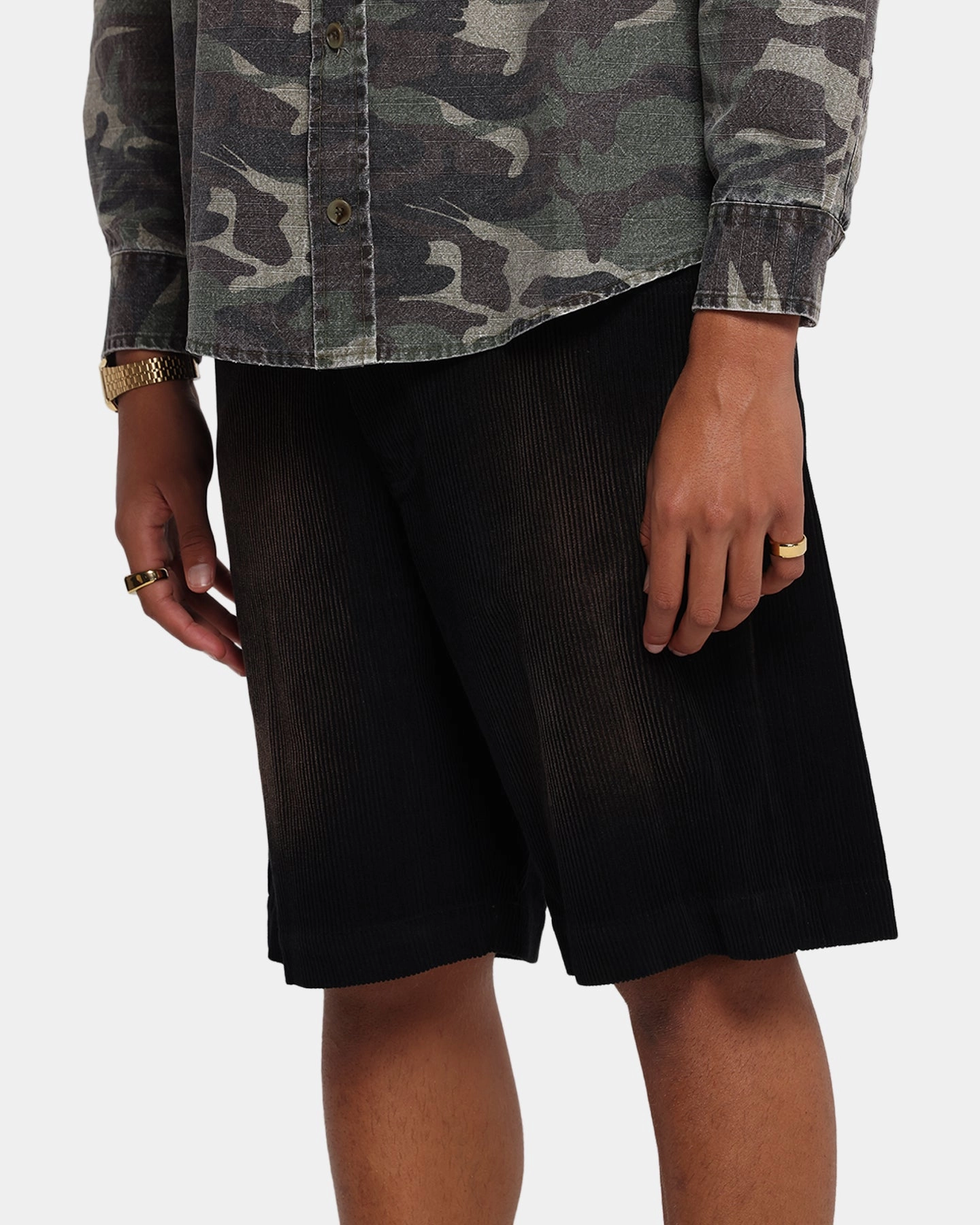XXIII Corduroy Wash Jorts Black embroidery work shorts set