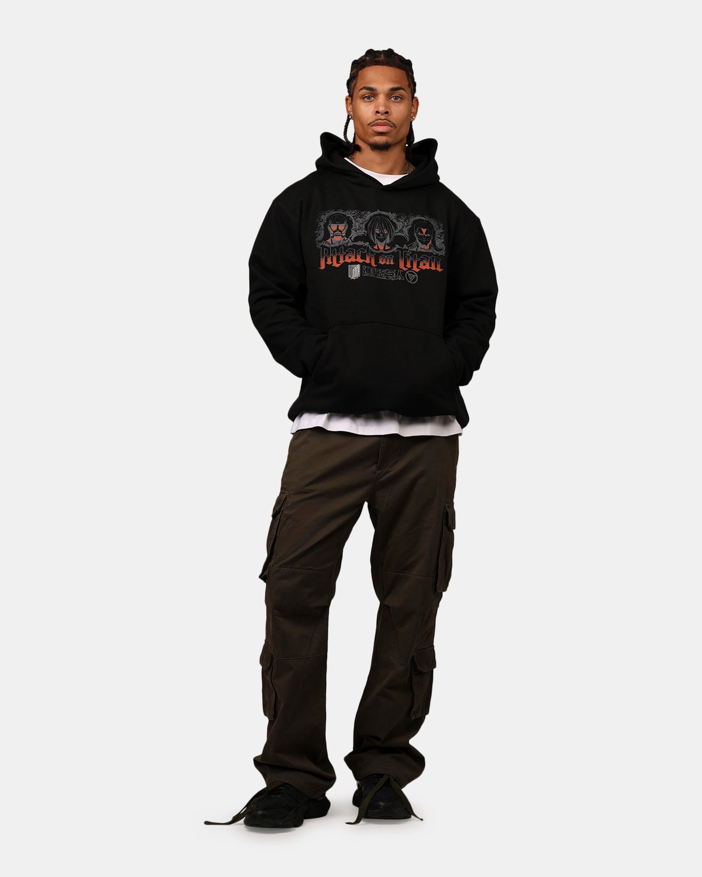 Hypland X Attack On Titan Trio Hoodie Black Adjustable