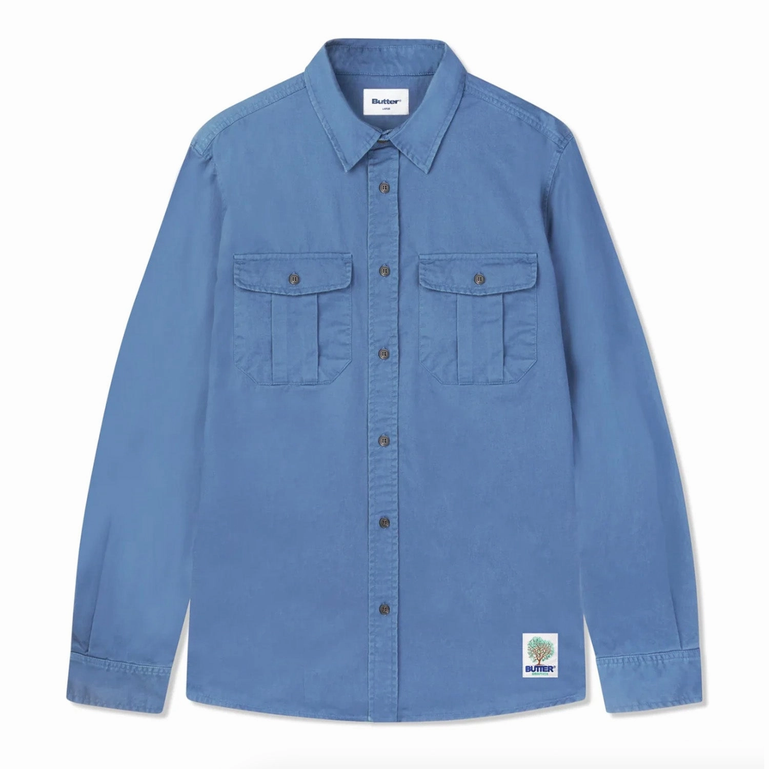 Plus Size Retro Vibe Buttergoods Washed Pocket L/S Shirt 'Pacific'