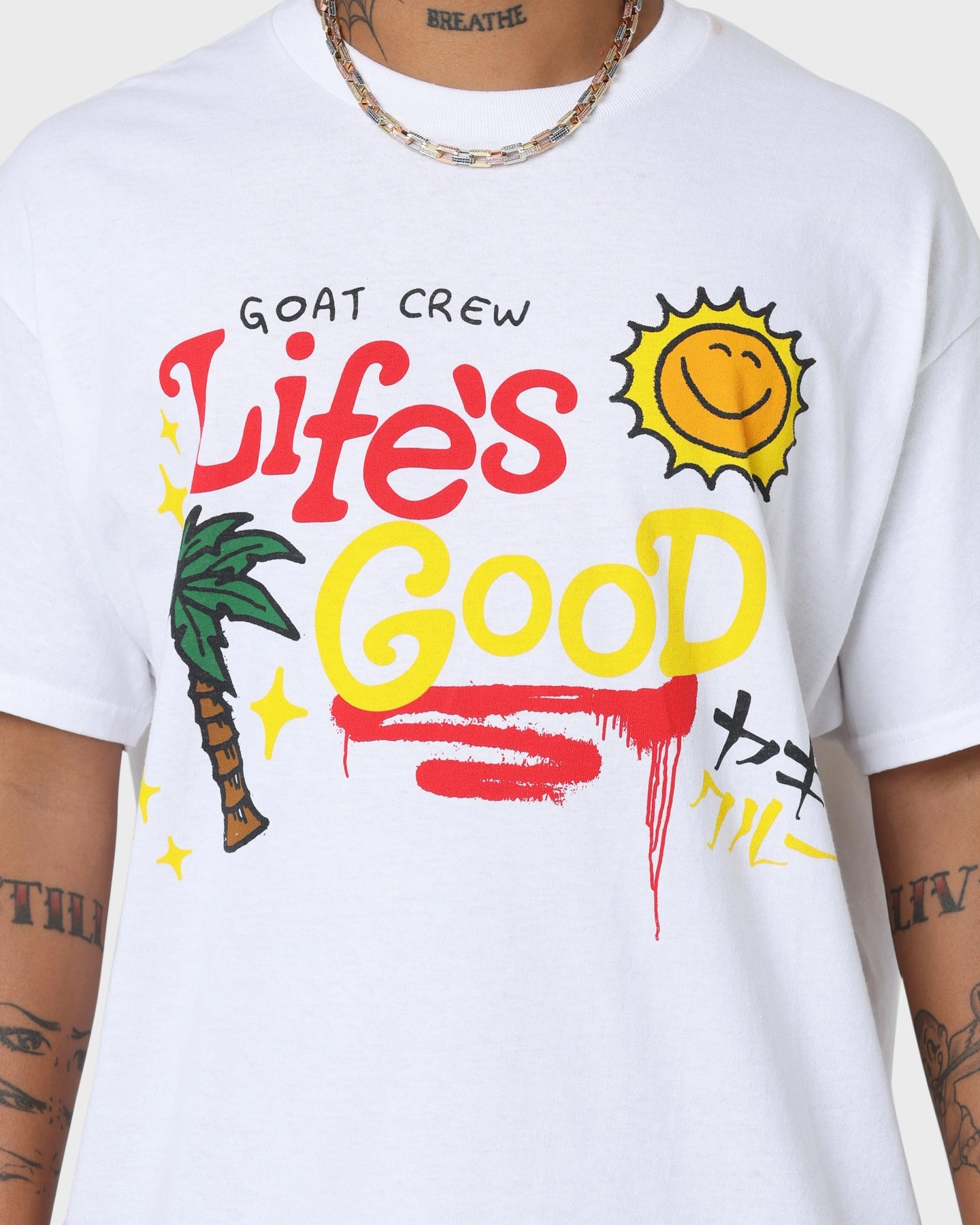 Goat Crew Life Is Good T-Shirt White Elegant and Relaxed