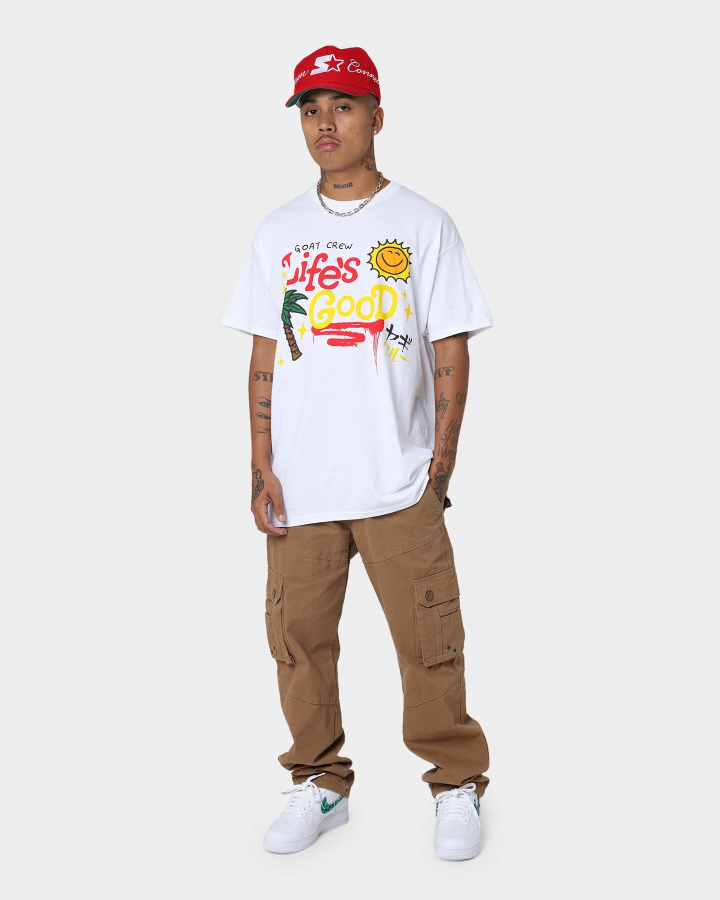 Goat Crew Life Is Good T-Shirt White Boat neck style Cozy Look