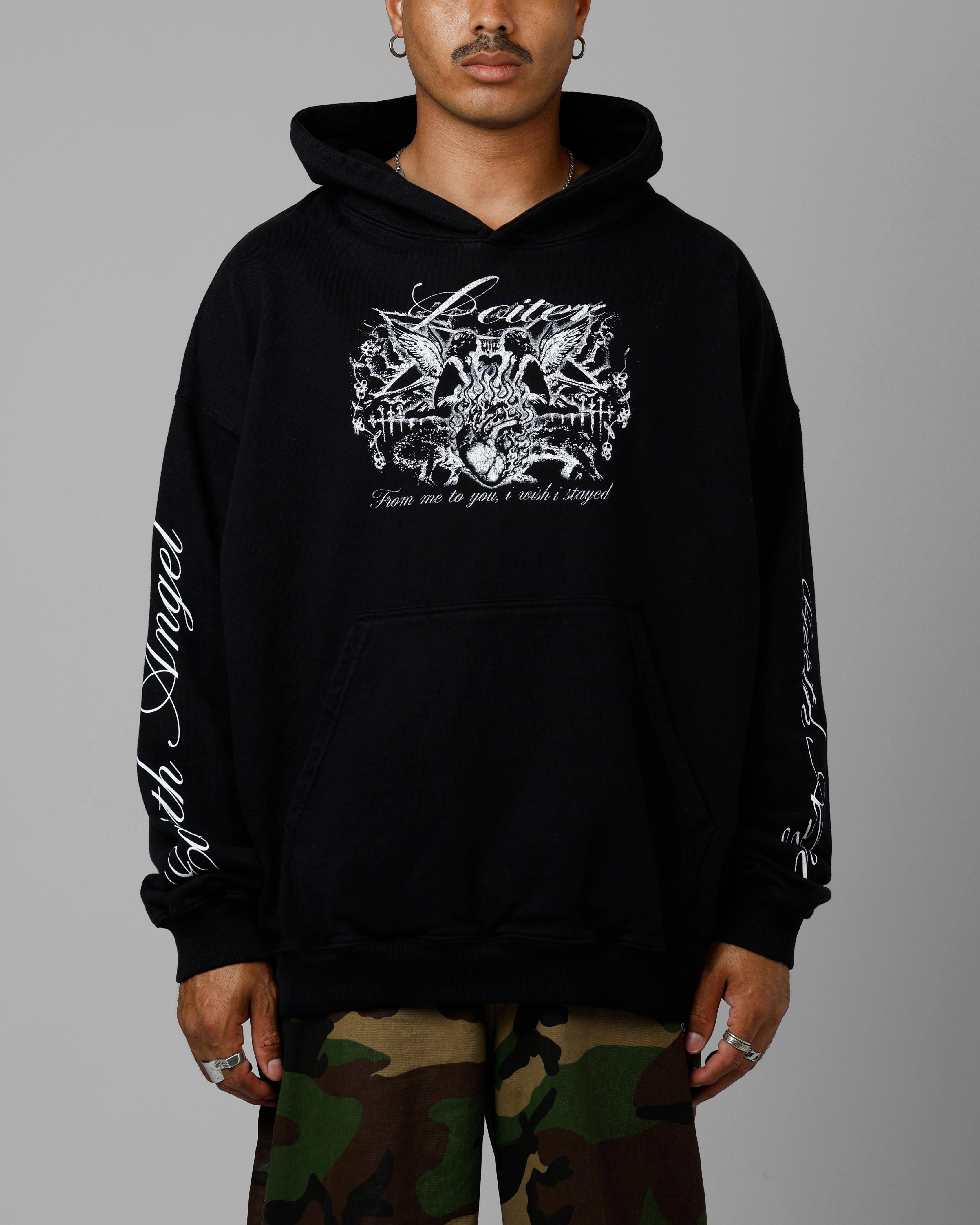 Loiter Earth Angel Premium Hoodie Black Compression Fit