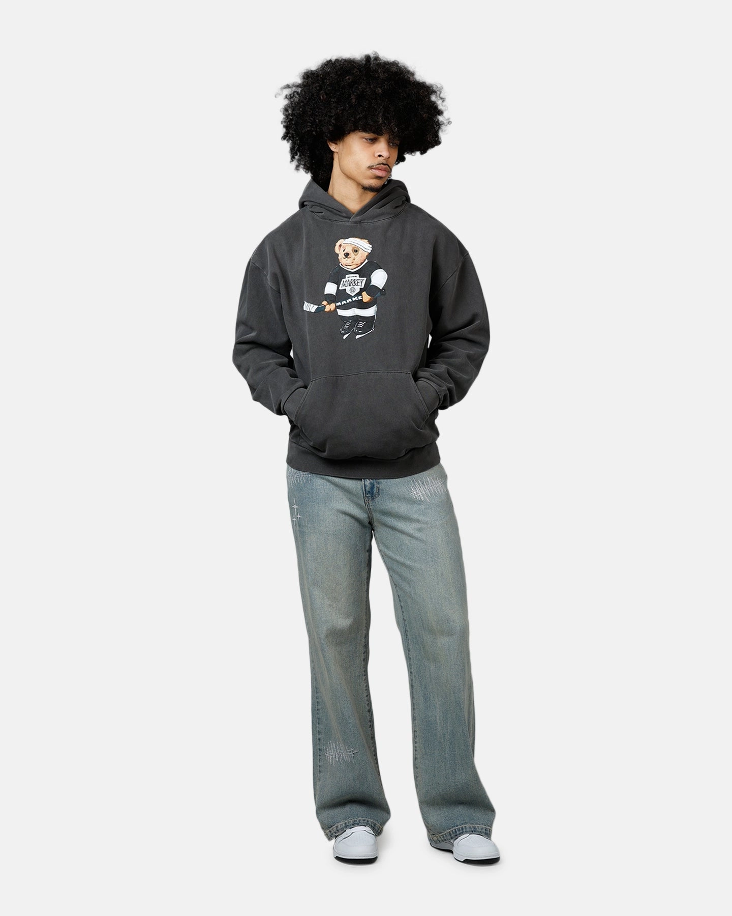 Anti Slip Shoulder Pads cruelty - free Market Hockey Bear Hoodie Washed Black