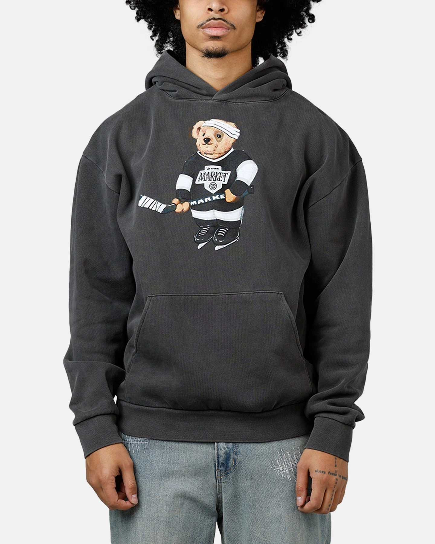 Functional Layer Rain Comfort Market Hockey Bear Hoodie Washed Black