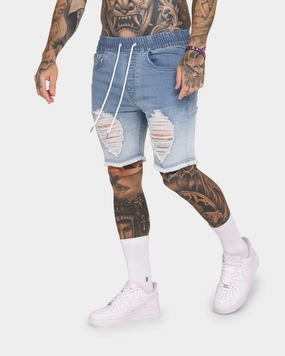 EN ES Gunner Skinny Ripped Shorts Gradient Blue Flex Waist System