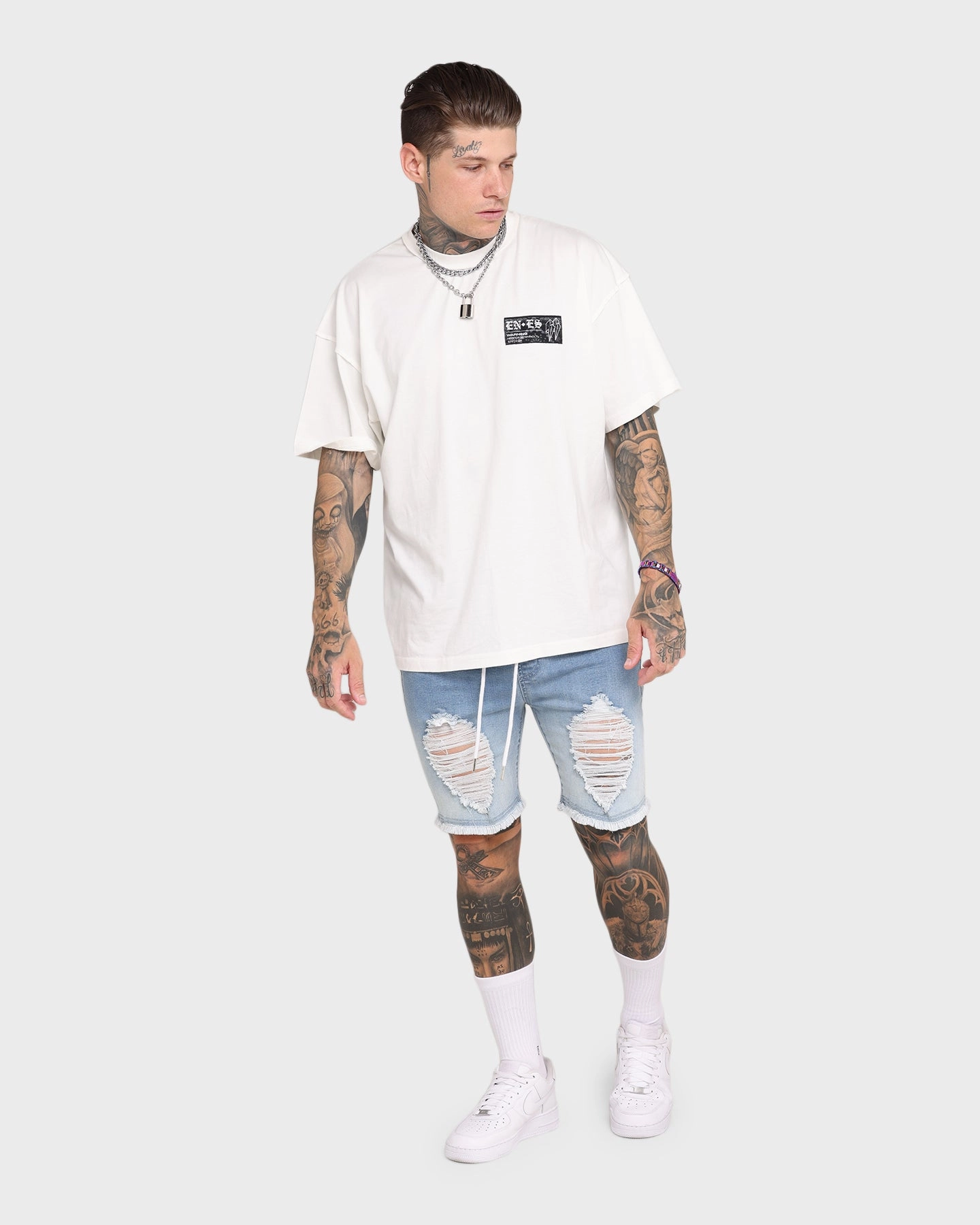 EN ES Gunner Skinny Ripped Shorts Gradient Blue Ultra Breathable Leather shorts