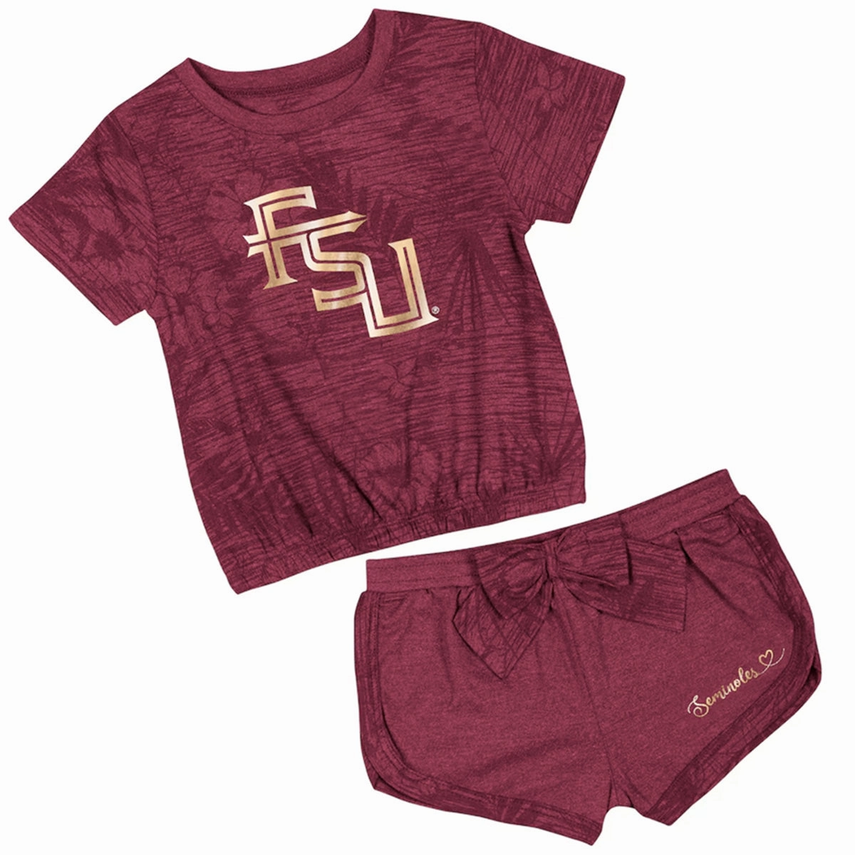 Colosseum Toddler Girl's Stacked FSU/Seminoles Hawaiian Print Short Sleeve T-shirt/Short Set - Garnet Trendy Piece