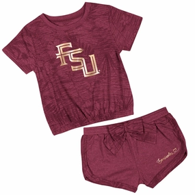Colosseum Toddler Girl's Stacked FSU/Seminoles Hawaiian Print Short Sleeve T-shirt/Short Set - Garnet SeamlessSidePanels