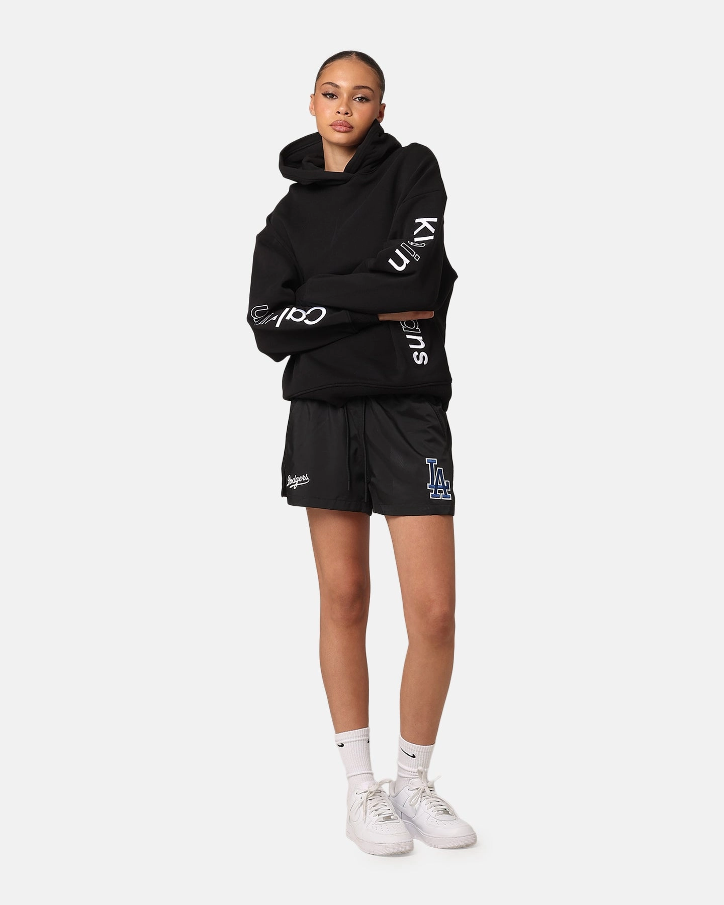 Calvin Klein Women's Multi Placement Logo Hoodie Black Trail Friendly Soft Shell Material