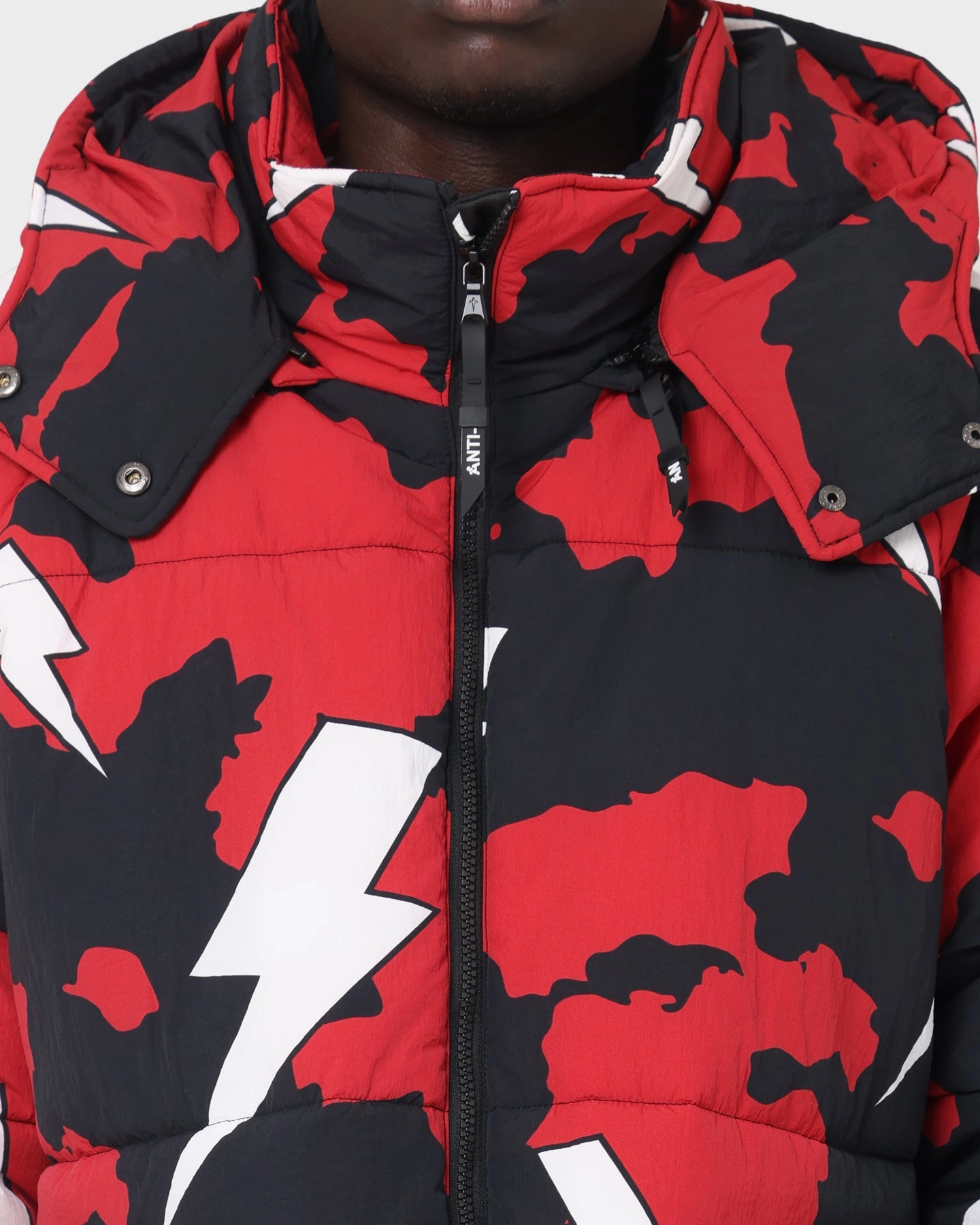Street Ready The Anti Order Storm Camo Puffer Jacket Black/Red/White