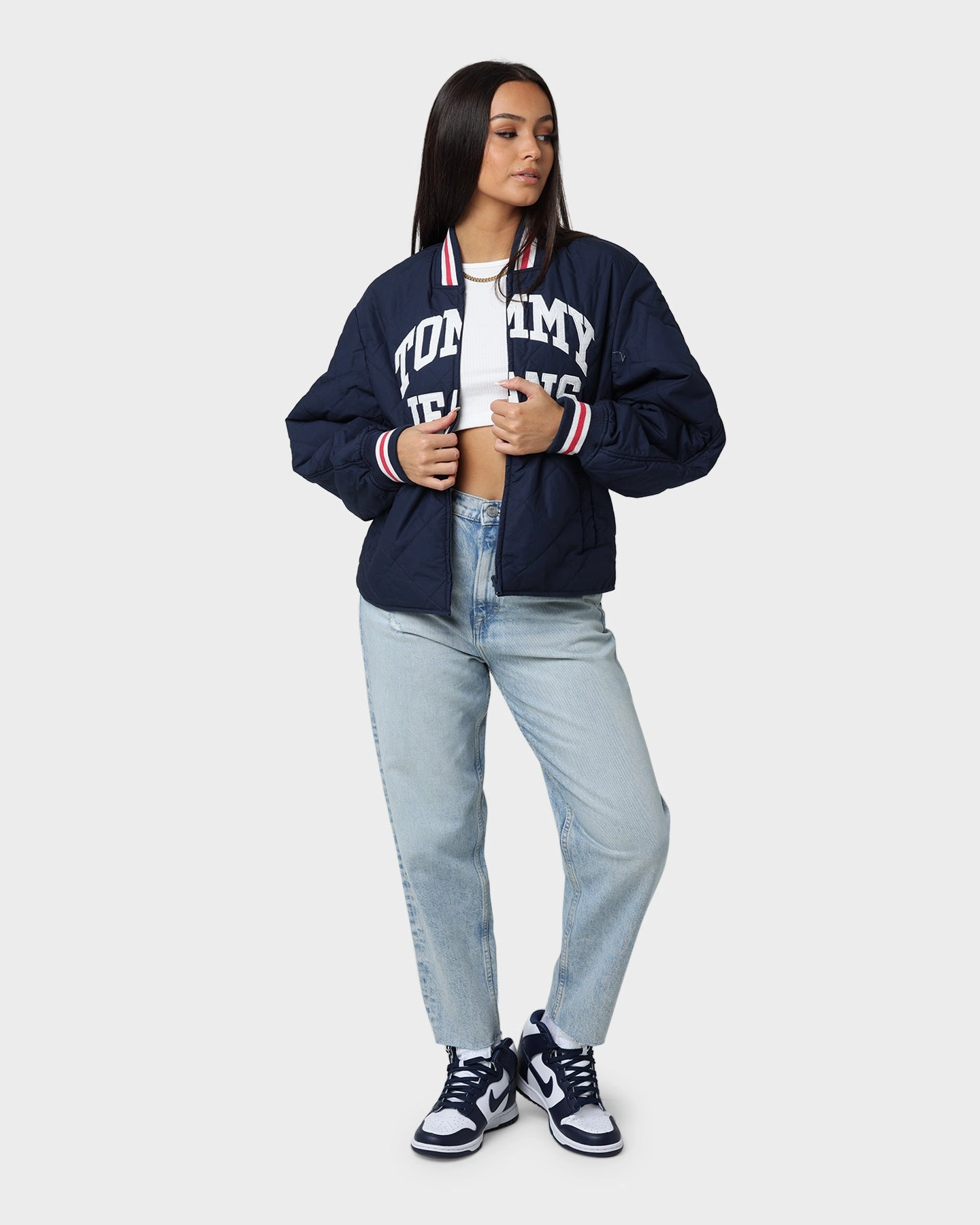 Non Irritating Collar Easter Tommy Jeans Women's College Quilted Jacket Twilight Navy