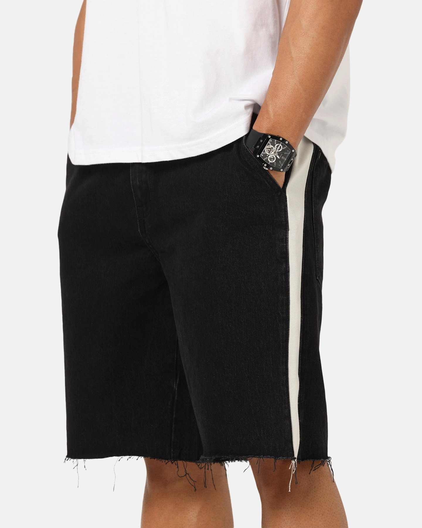 Saint Morta Amplus Sidewinder Denim Jort Shorts Black/Off White Bonded Seam Technology Comfy Feel