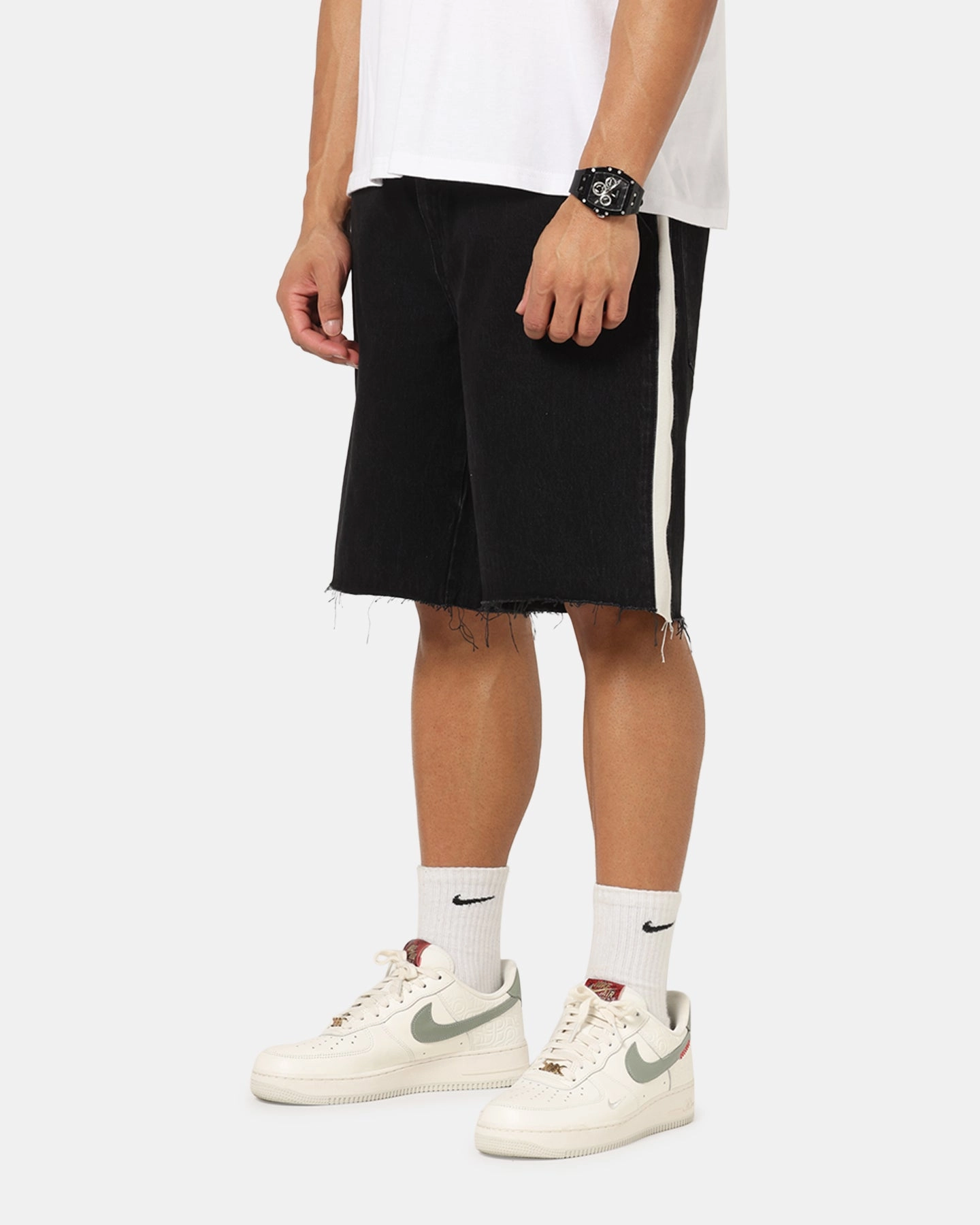 Saint Morta Amplus Sidewinder Denim Jort Shorts Black/Off White Cotton shorts Glide On Mobility Cut
