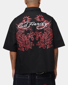 checkered pattern Seasonal Trend Ed Hardy Dragon Zip Shirt Black