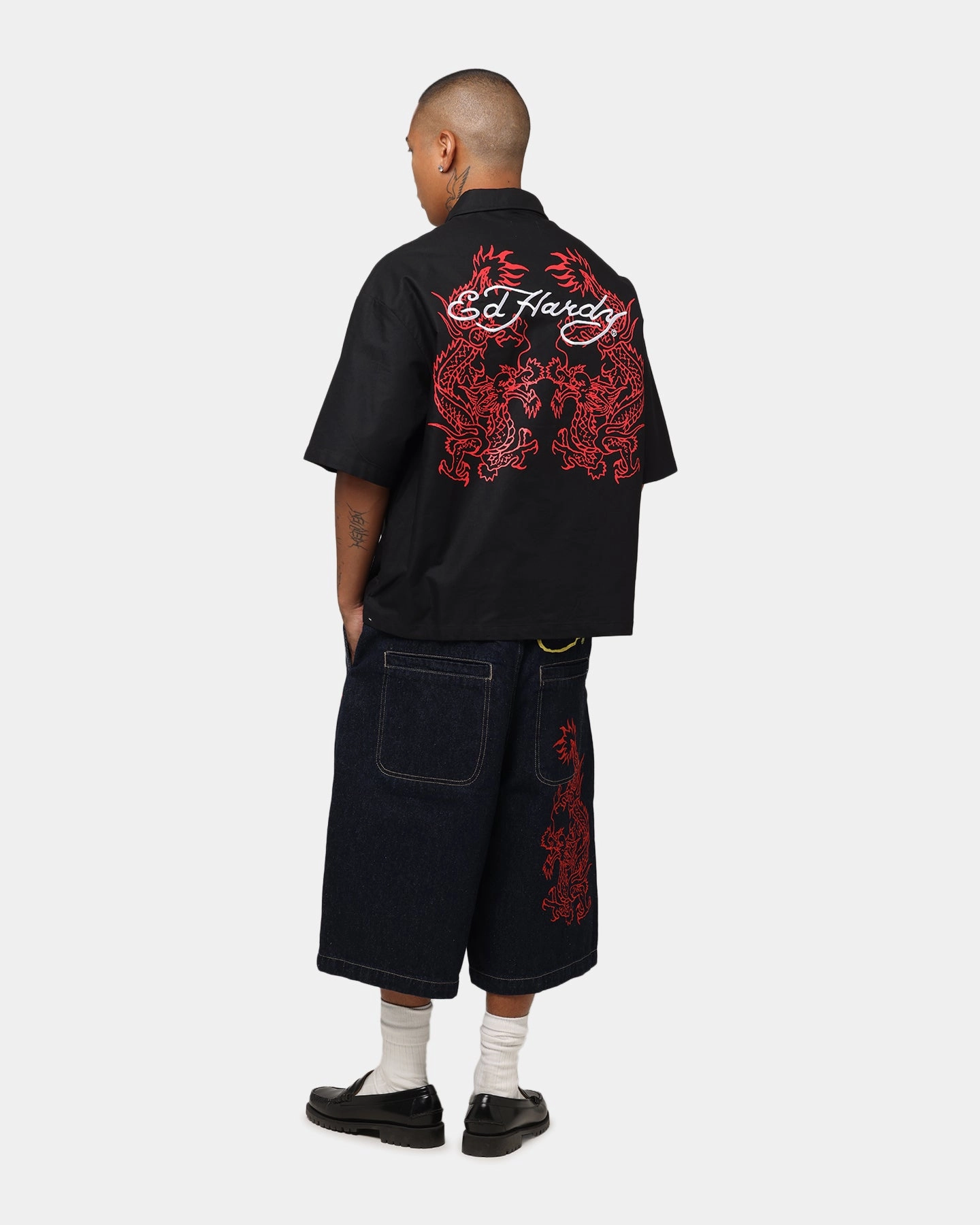 Plus Size Ed Hardy Dragon Zip Shirt Black