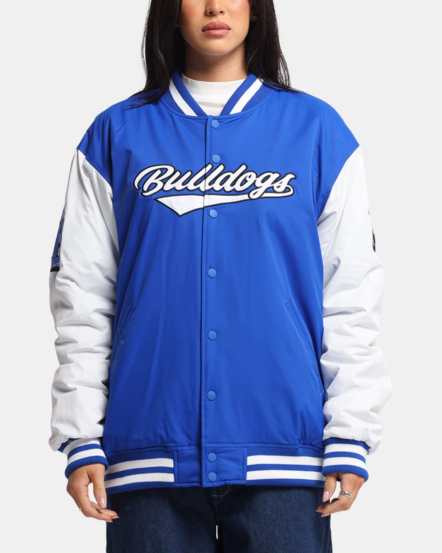 Reinforced Hem Bleacher Athletic Canterbury-Bankstown Bulldogs NRL 1908 Baseball Varsity Jacket Official Team Colour