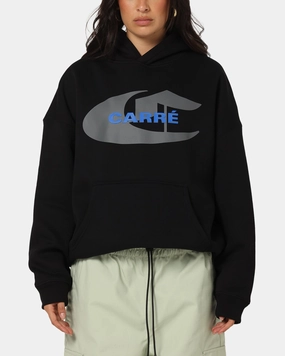 Quilted Panels Carre Crested Hoodie Black
