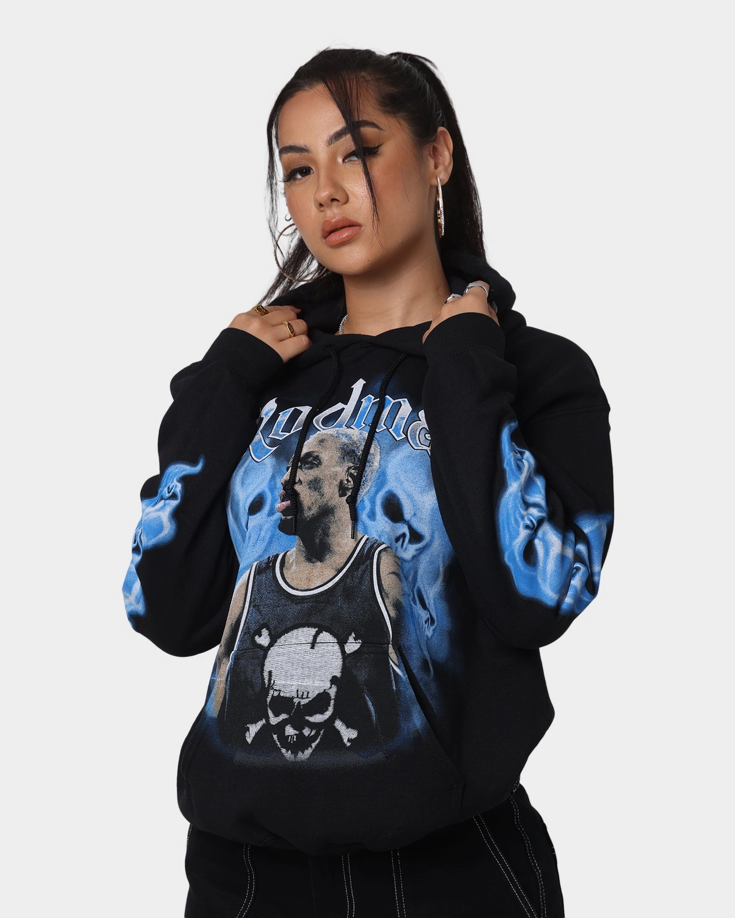 Rodman Brand Rodman Skulls Vintage Hoodie Black Wash Multipanel Construction