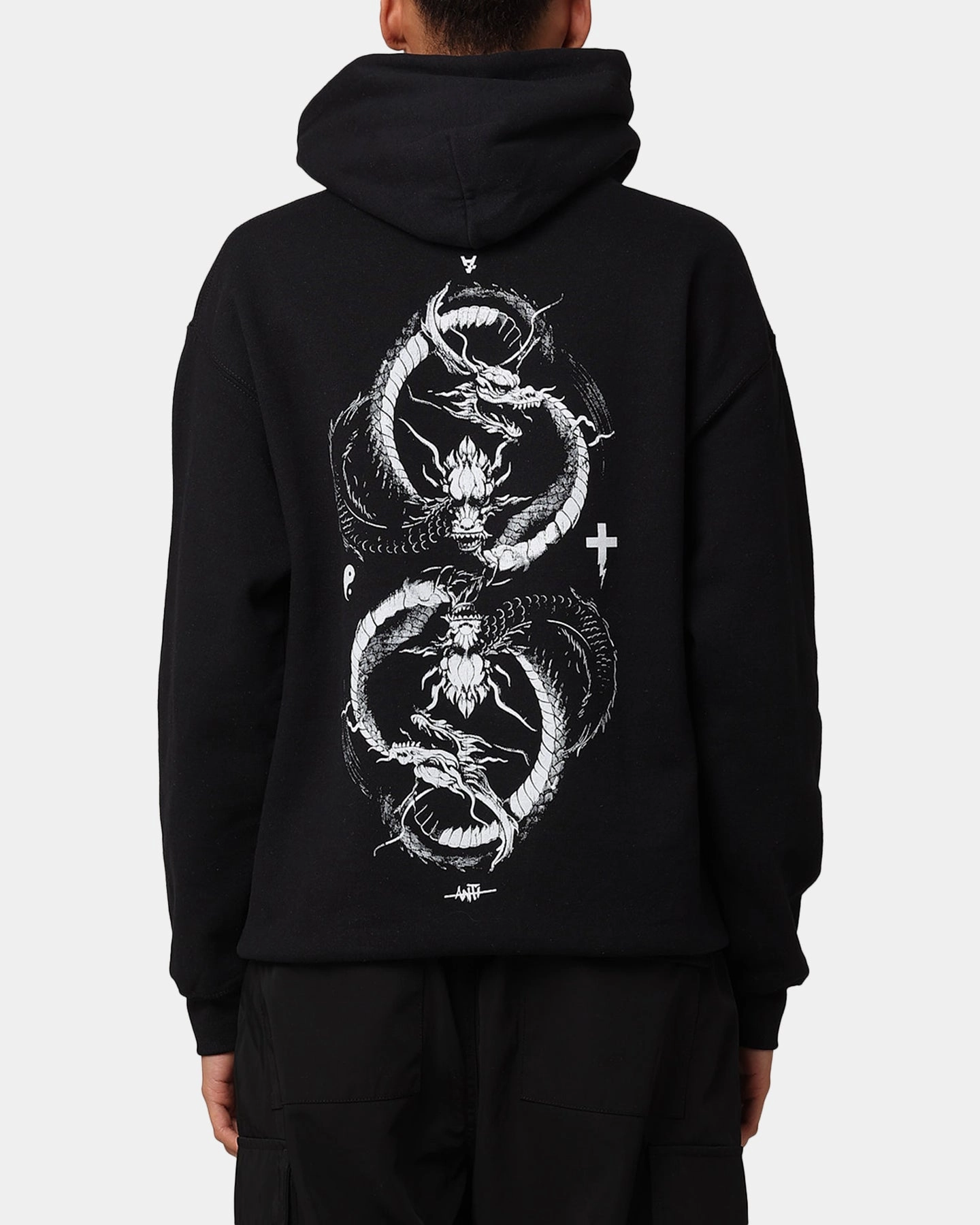 High Density Weave Breathable Technology The Anti Order Double Dragon Hoodie Black/White